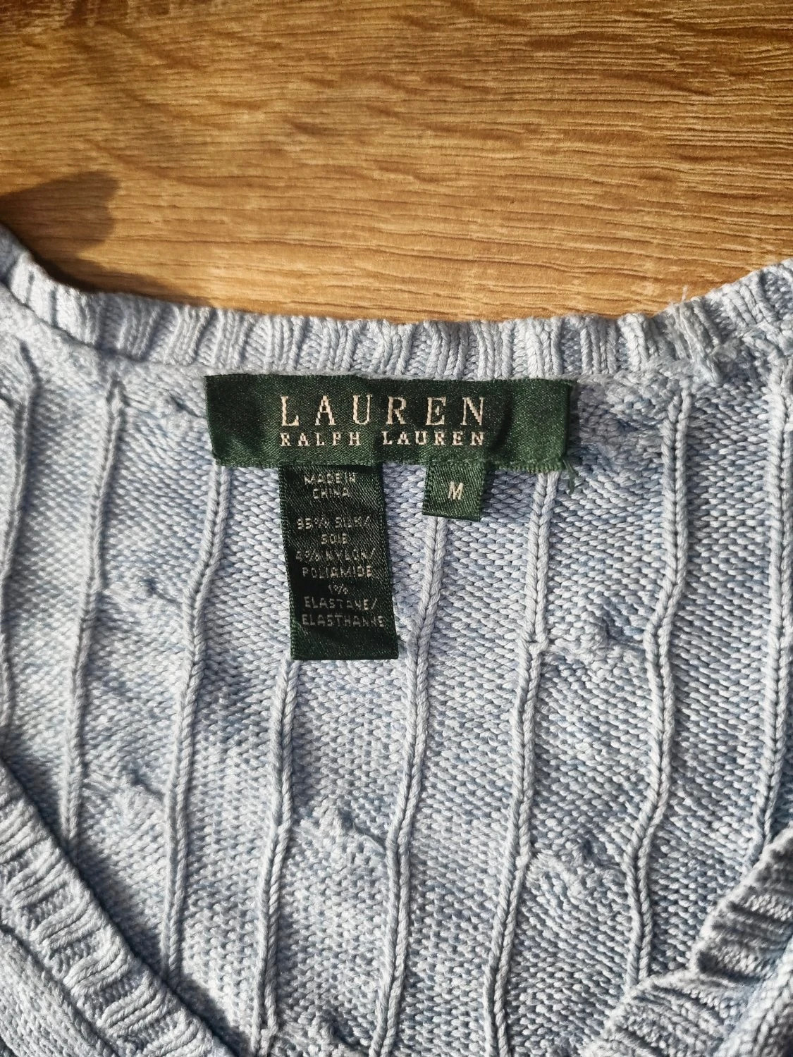 Pull Lauren Ralph Lauren torsadé col en v soie manches longues maille gris Femme taille M – Ralph Lauren – taille M / 38 / 10 2