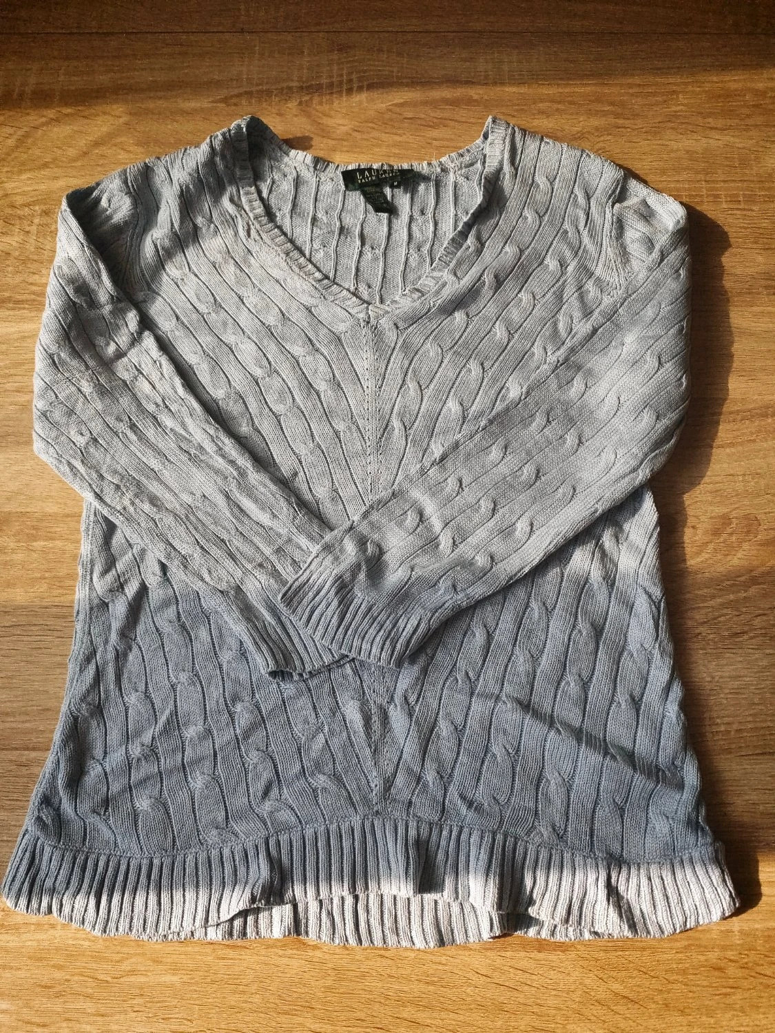 Pull Lauren Ralph Lauren torsadé col en v soie manches longues maille gris Femme taille M