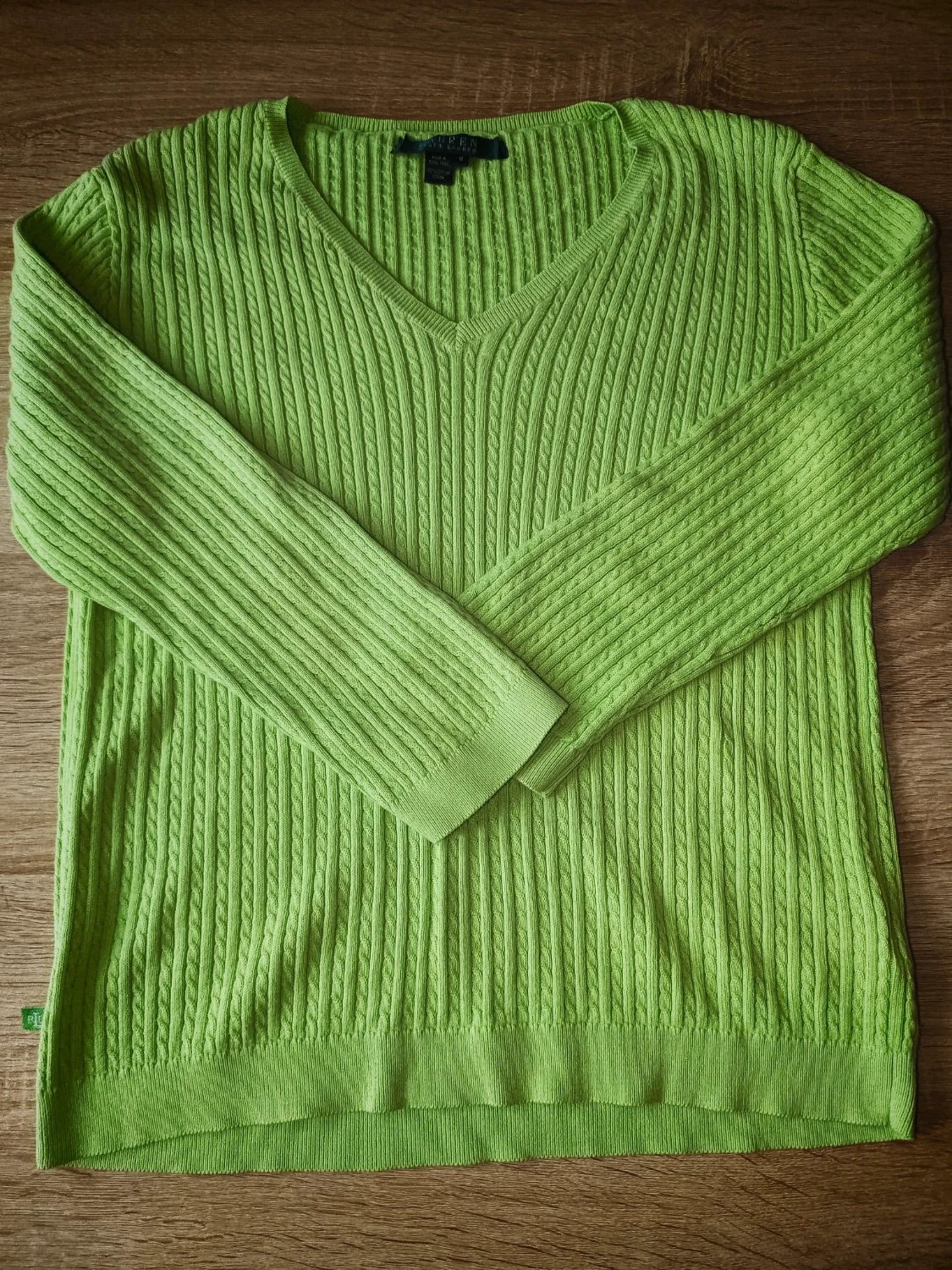 Pull Ralph Lauren torsadé col en v mailles manches longues vert Femme taille L
