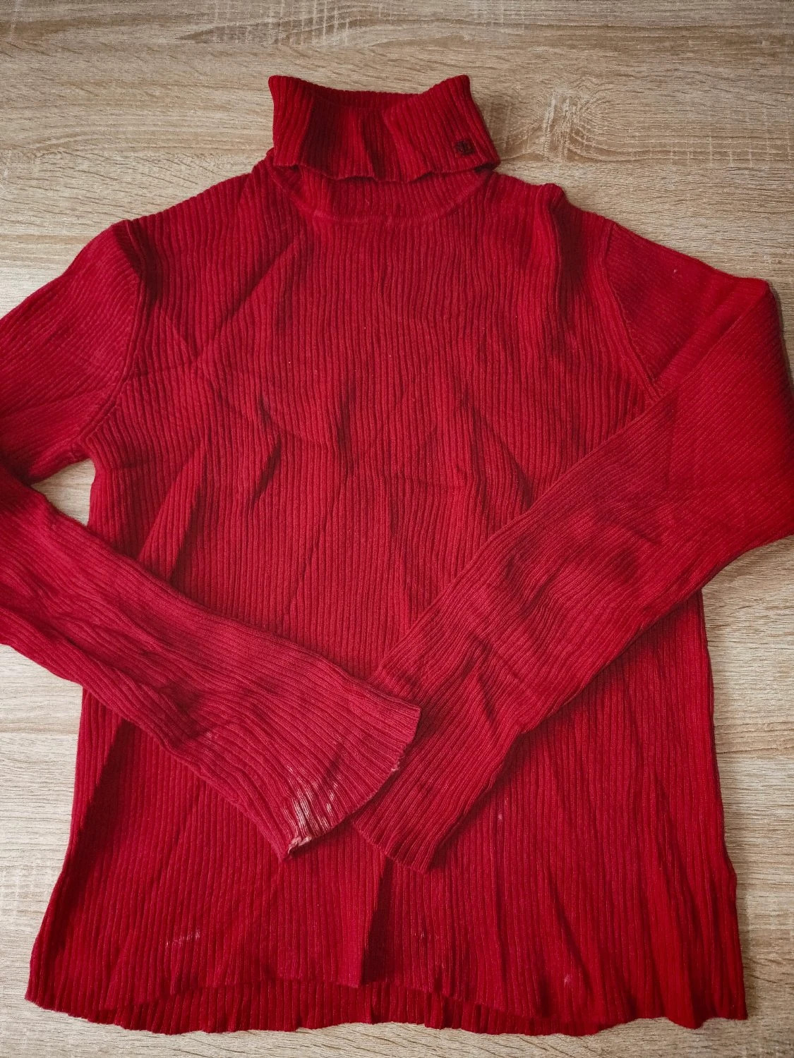 Pull Ralph Lauren col roulé maille côtelée manches longues logo brodé rouge Femme taille M