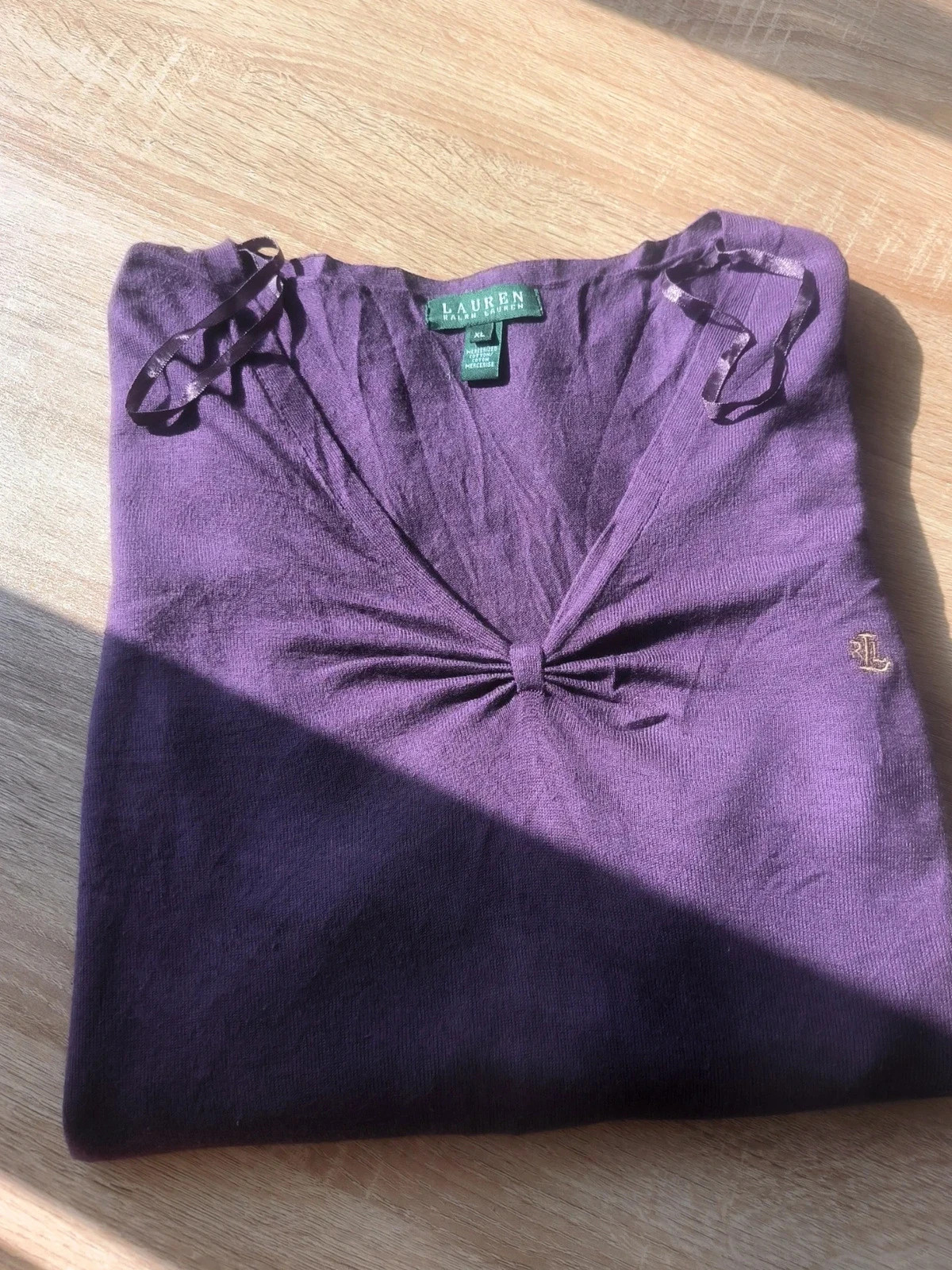 Pull Lauren Ralph Lauren Taille XL Violet / Pourpre (100% Coton Mercerisé & Col V Drape) Fine Maille
