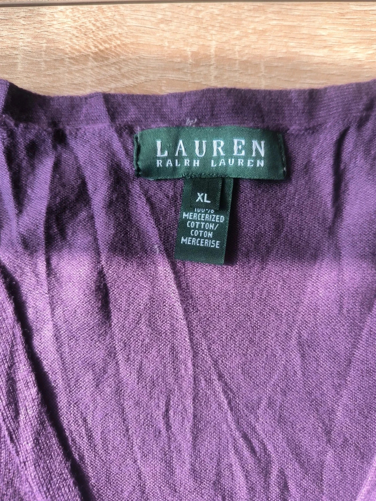Pull Lauren Ralph Lauren Taille XL Violet / Pourpre (100% Coton Mercerisé & Col V Drape) Fine Maille – Ralph Lauren – taille XL / 42 / 14 4