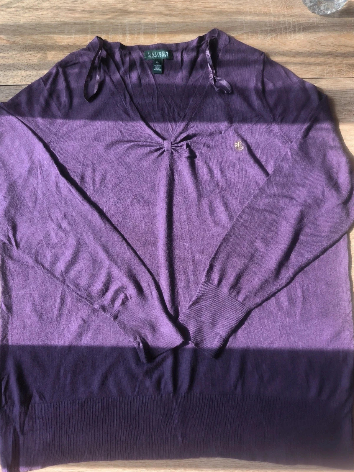 Pull Lauren Ralph Lauren Taille XL Violet / Pourpre (100% Coton Mercerisé & Col V Drape) Fine Maille – Ralph Lauren – taille XL / 42 / 14 2