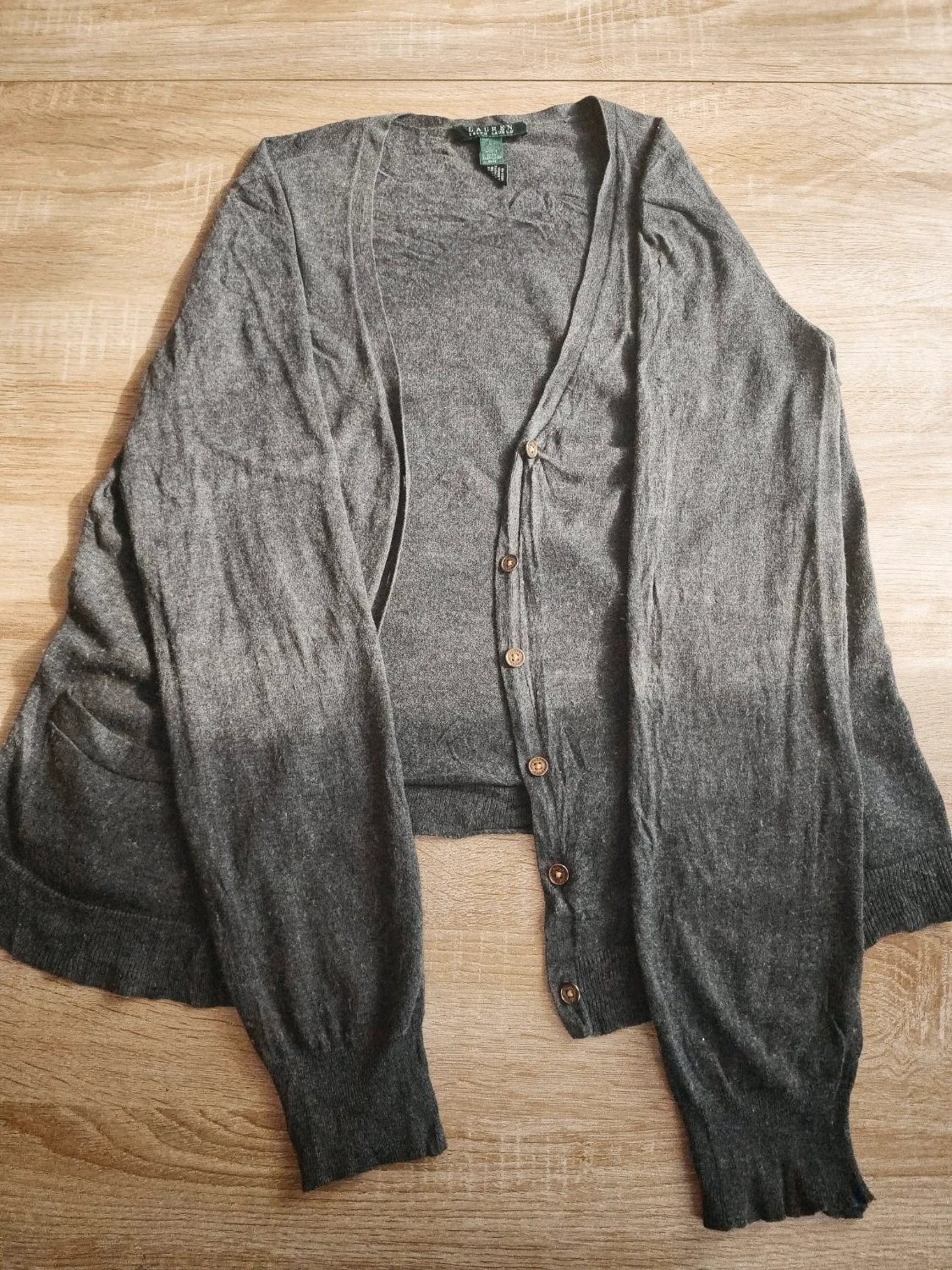 Gilet Lauren Ralph Lauren chic cardigan maille boutons coton Laine et cachemire gris Femme taille L