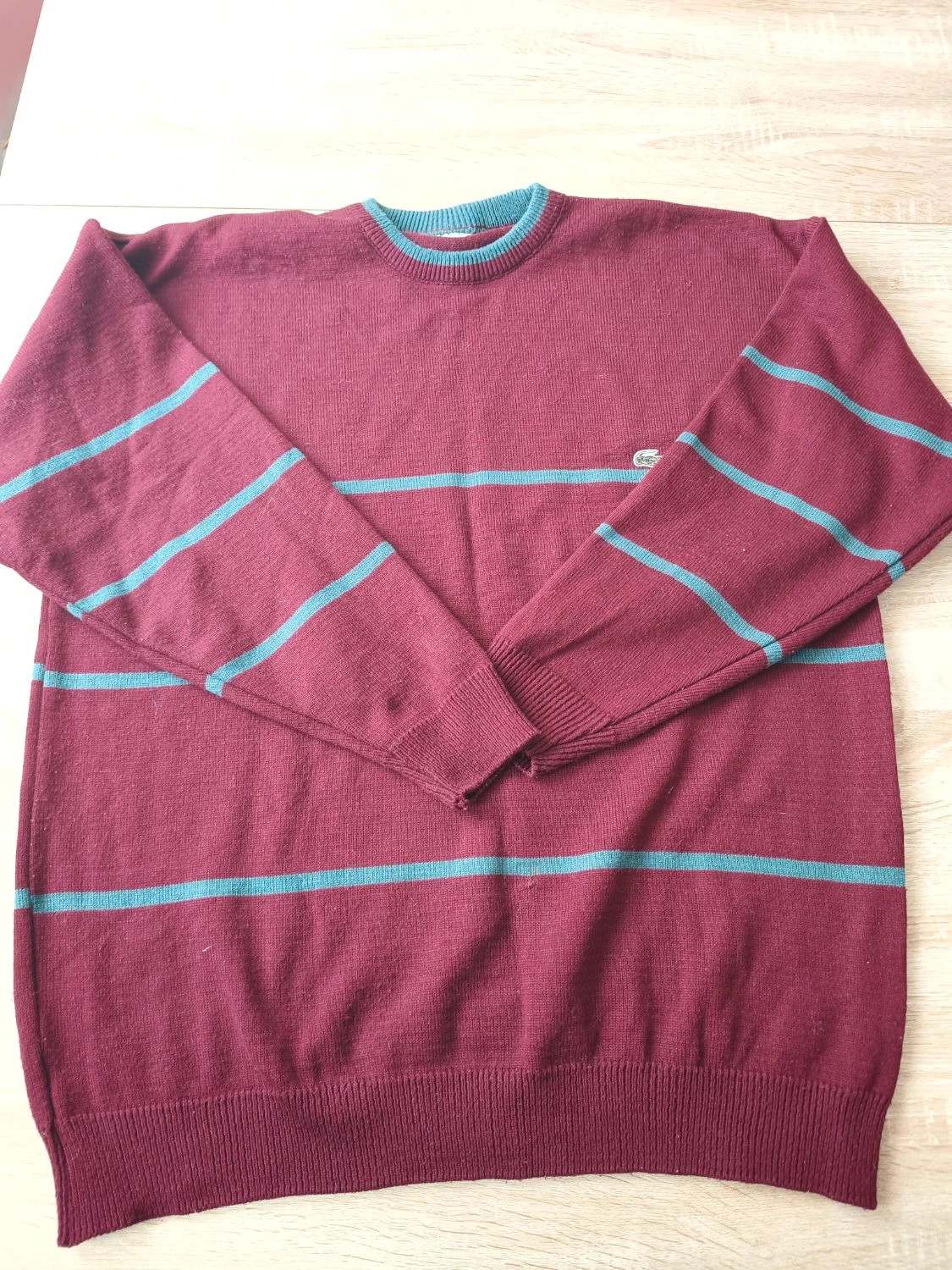 Pull Lacoste Vintage rayé coton col ras de cou logo brodé bordeaux Homme taille XXL – Lacoste – taille XXL 2