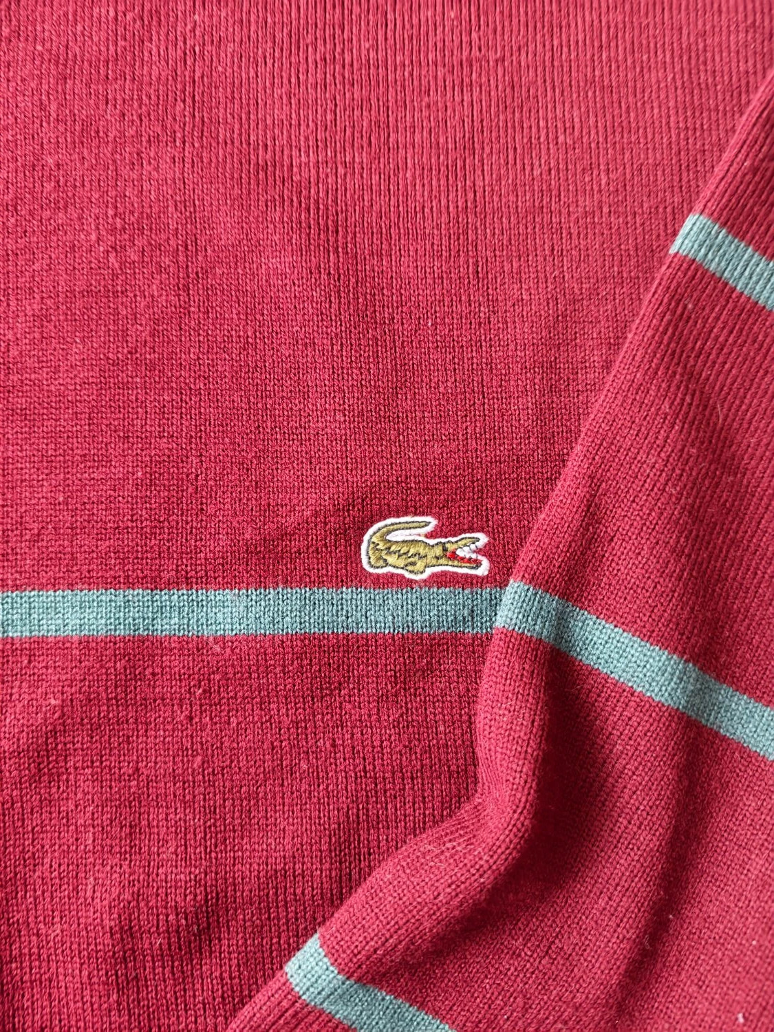 Pull Lacoste Vintage rayé coton col ras de cou logo brodé bordeaux Homme taille XXL – Lacoste – taille XXL 3