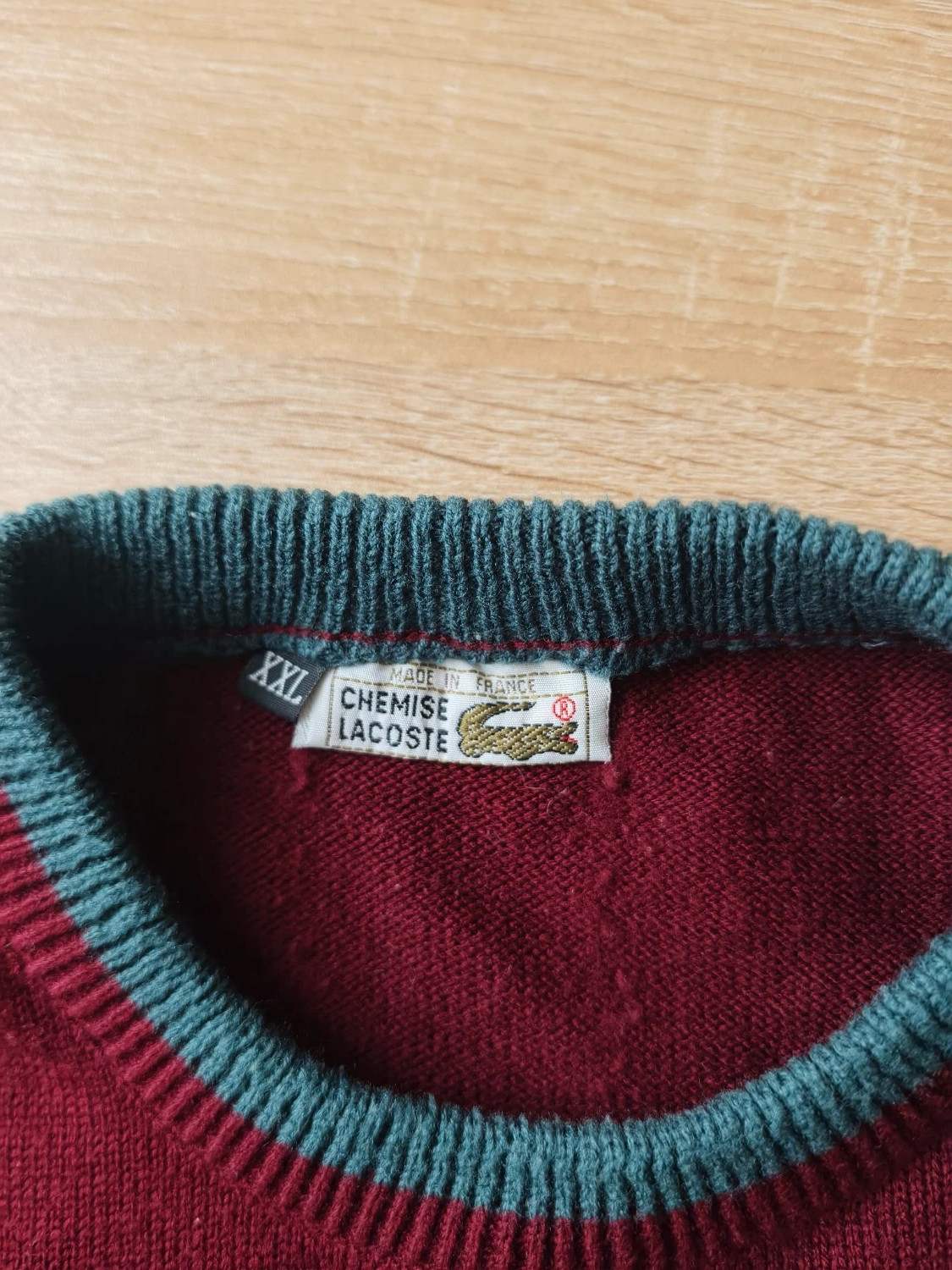Pull Lacoste Vintage rayé coton col ras de cou logo brodé bordeaux Homme taille XXL – Lacoste – taille XXL 4