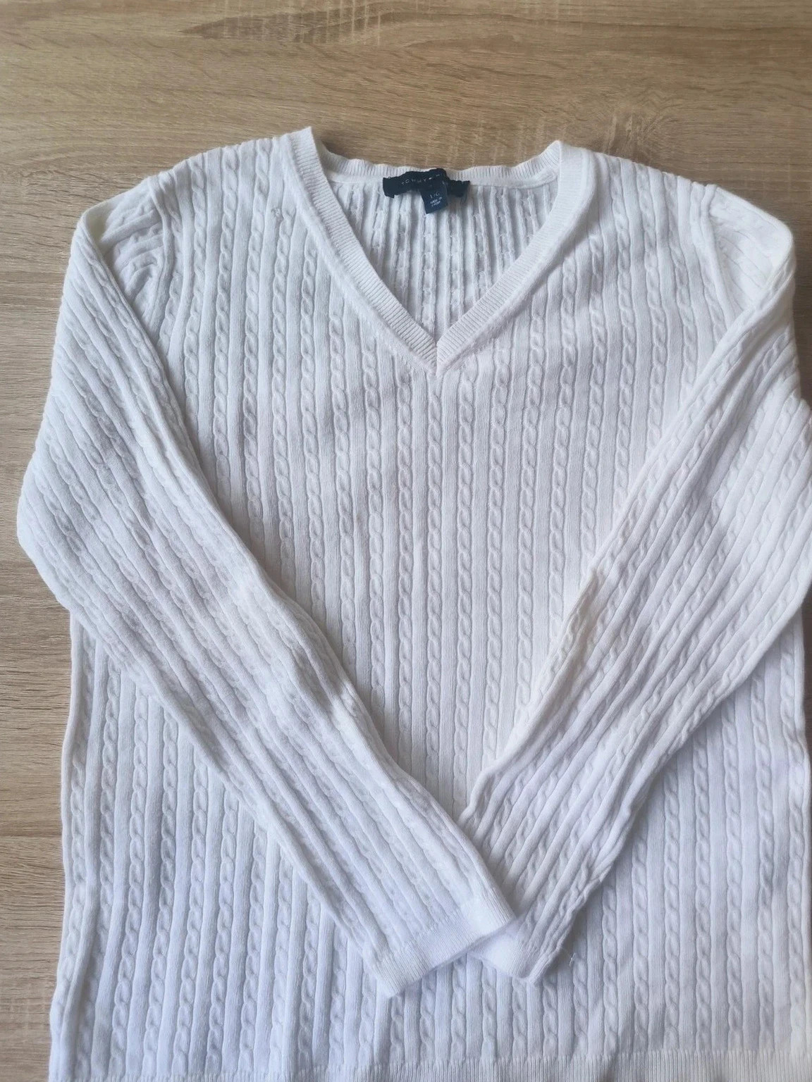 Tommy Hilfiger – Pull torsadé blanc col V – Taille L
