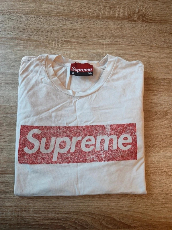 T-shirt Supreme streetwear coton imprimé grand logo col rond petite étiquette blanc Homme taille M