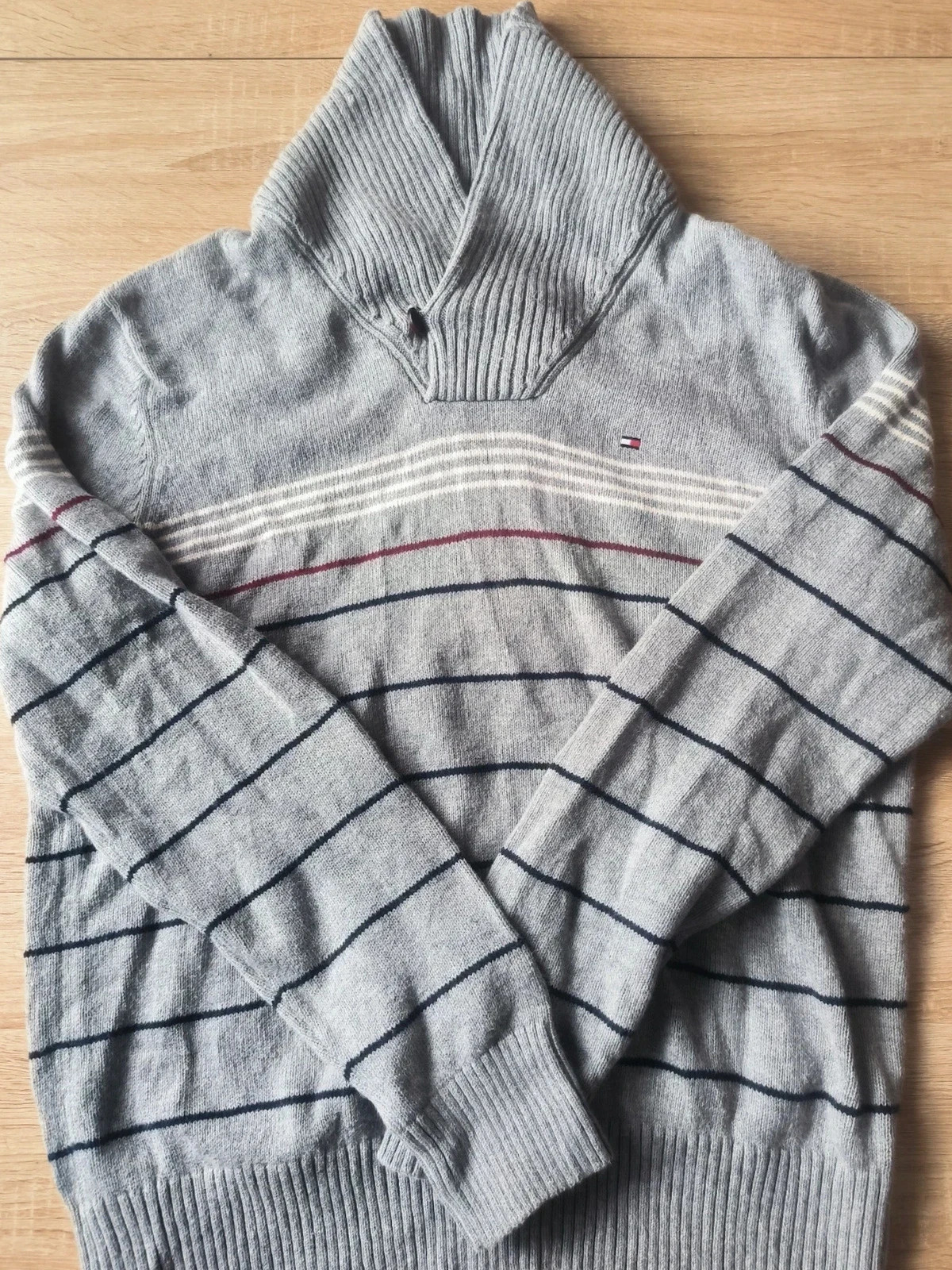 Pull Tommy Hilfiger gris rayé col châle – Taille M – Très bon état – Tommy Hilfiger – taille M 2