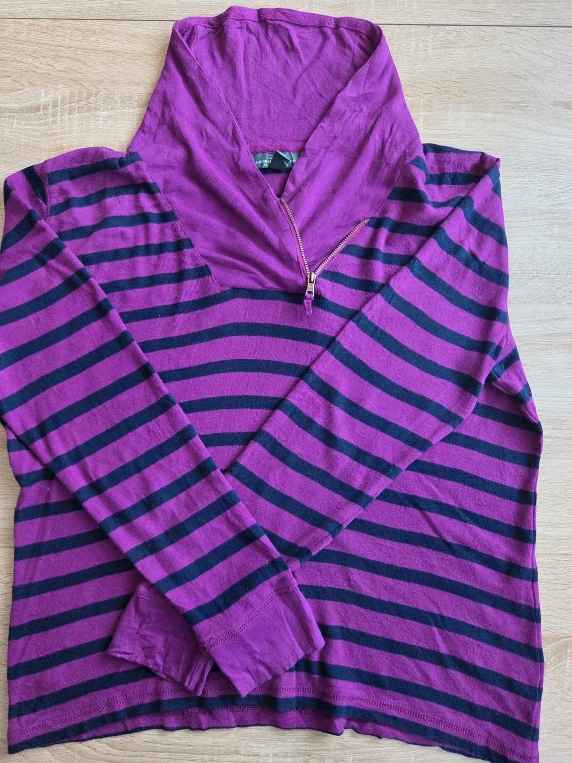 Pull rayé violet et marine zippé Lauren Jeans Co Ralph Lauren – Taille XL