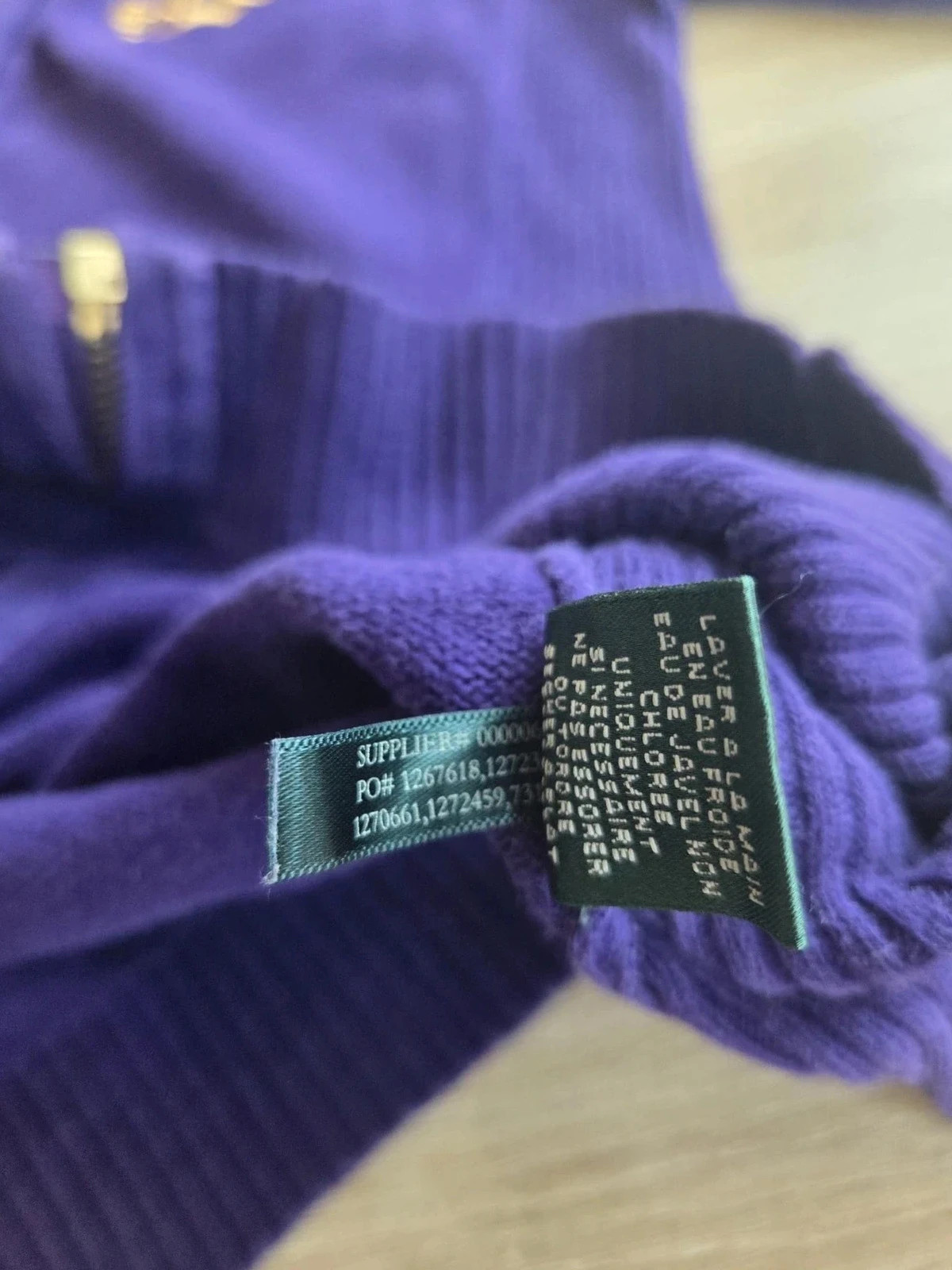 Gilet zippé violet Lauren Ralph Lauren avec logo doré – Taille XL femme – Ralph Lauren – taille XL / 42 / 14 3