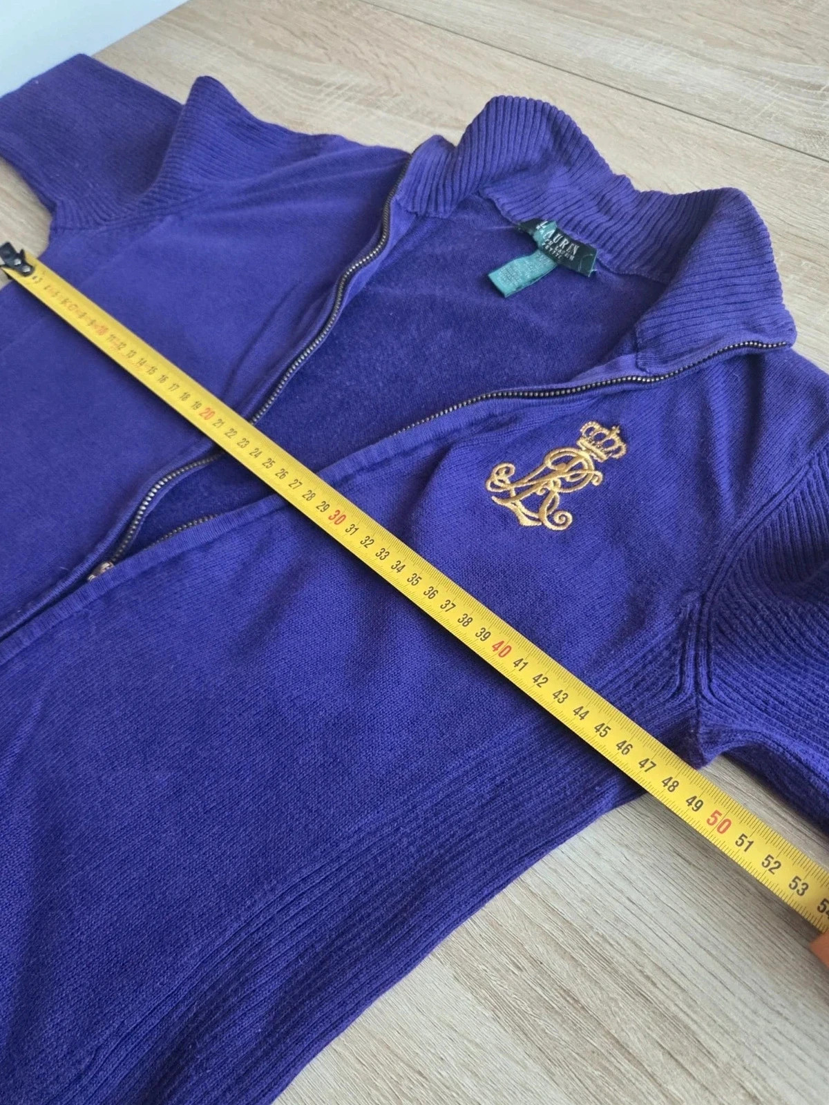 Gilet zippé violet Lauren Ralph Lauren avec logo doré – Taille XL femme – Ralph Lauren – taille XL / 42 / 14 5