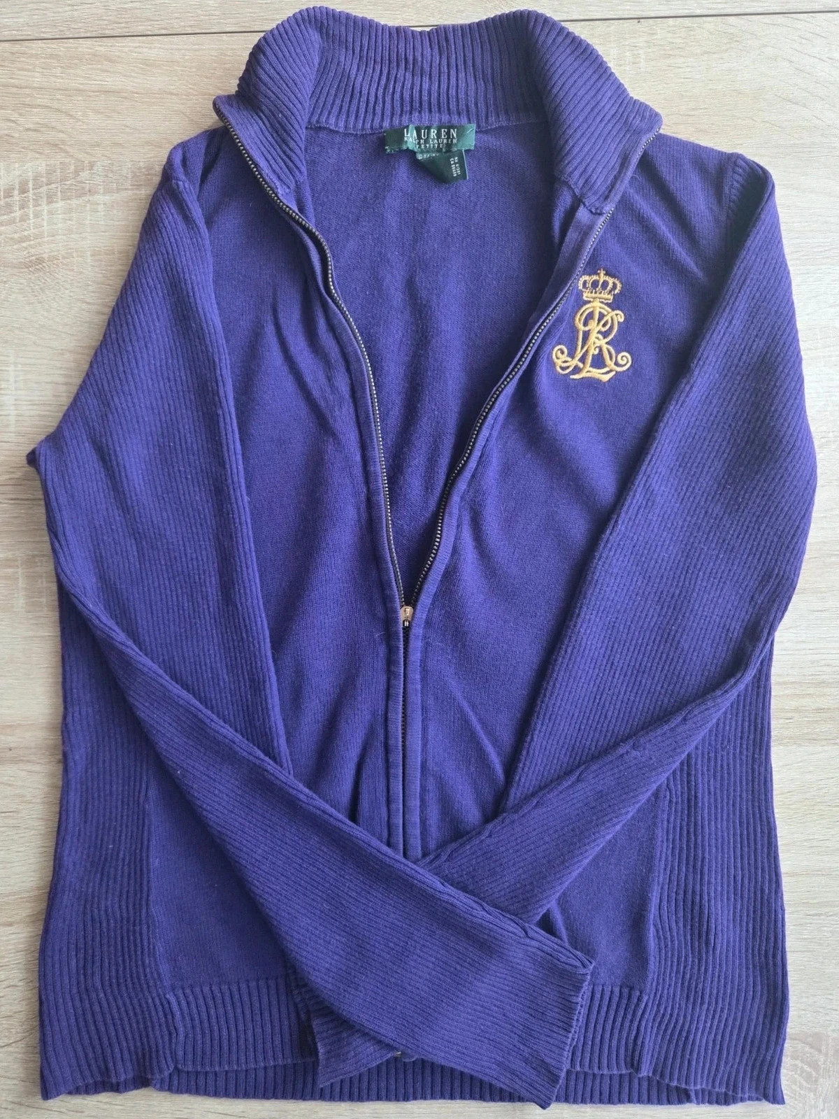 Gilet zippé violet Lauren Ralph Lauren avec logo doré – Taille XL femme