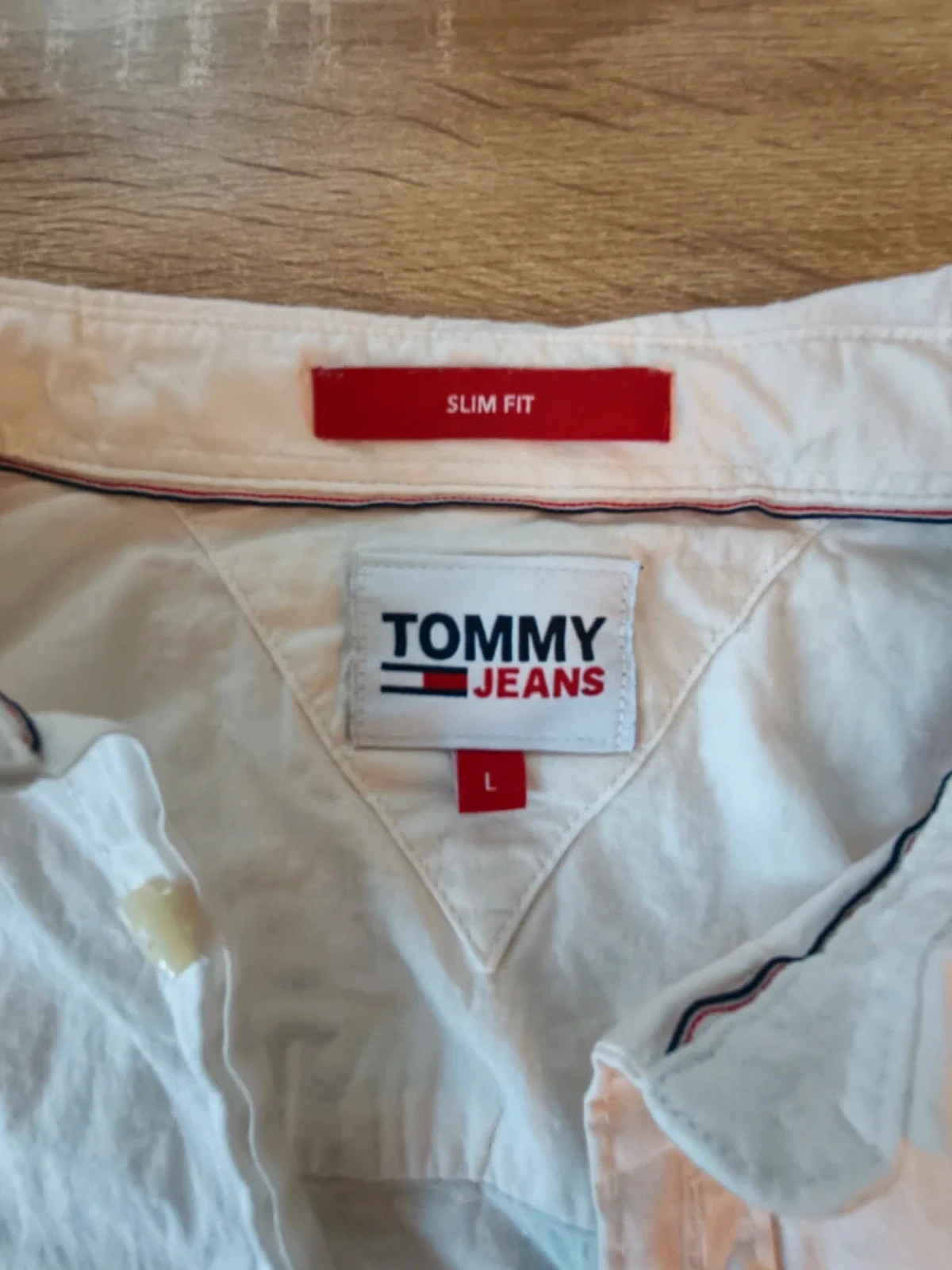 Chemise homme Tommy Jeans Slim Fit Blanche/Abricot Taille L – Tommy Hilfiger – taille L 4