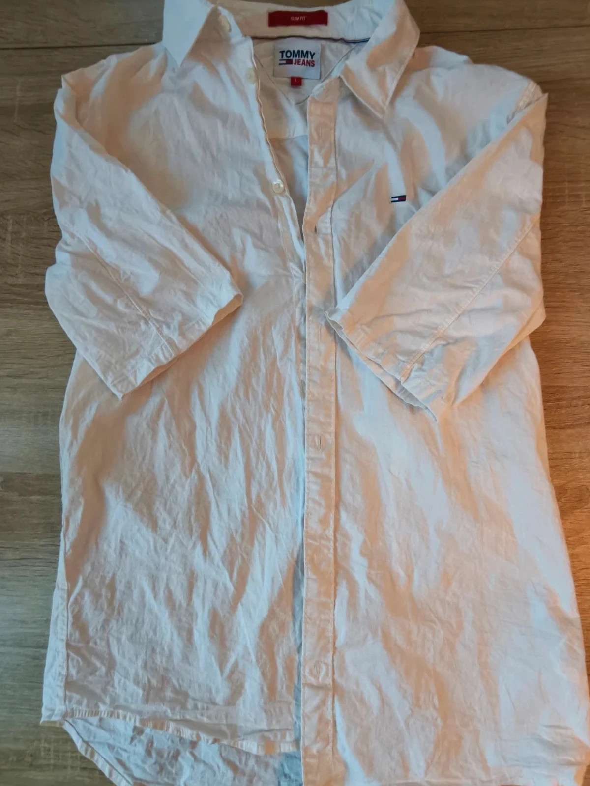 Chemise homme Tommy Jeans Slim Fit Blanche/Abricot Taille L