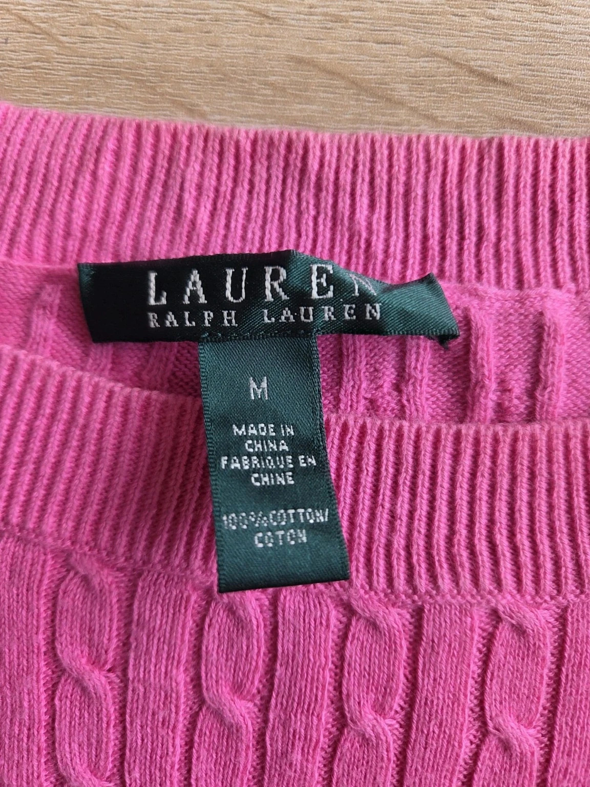 Lauren Ralph Lauren – Pull torsadé rose fuchsia en coton – Taille M – Ralph Lauren – taille M / 38 / 10 3