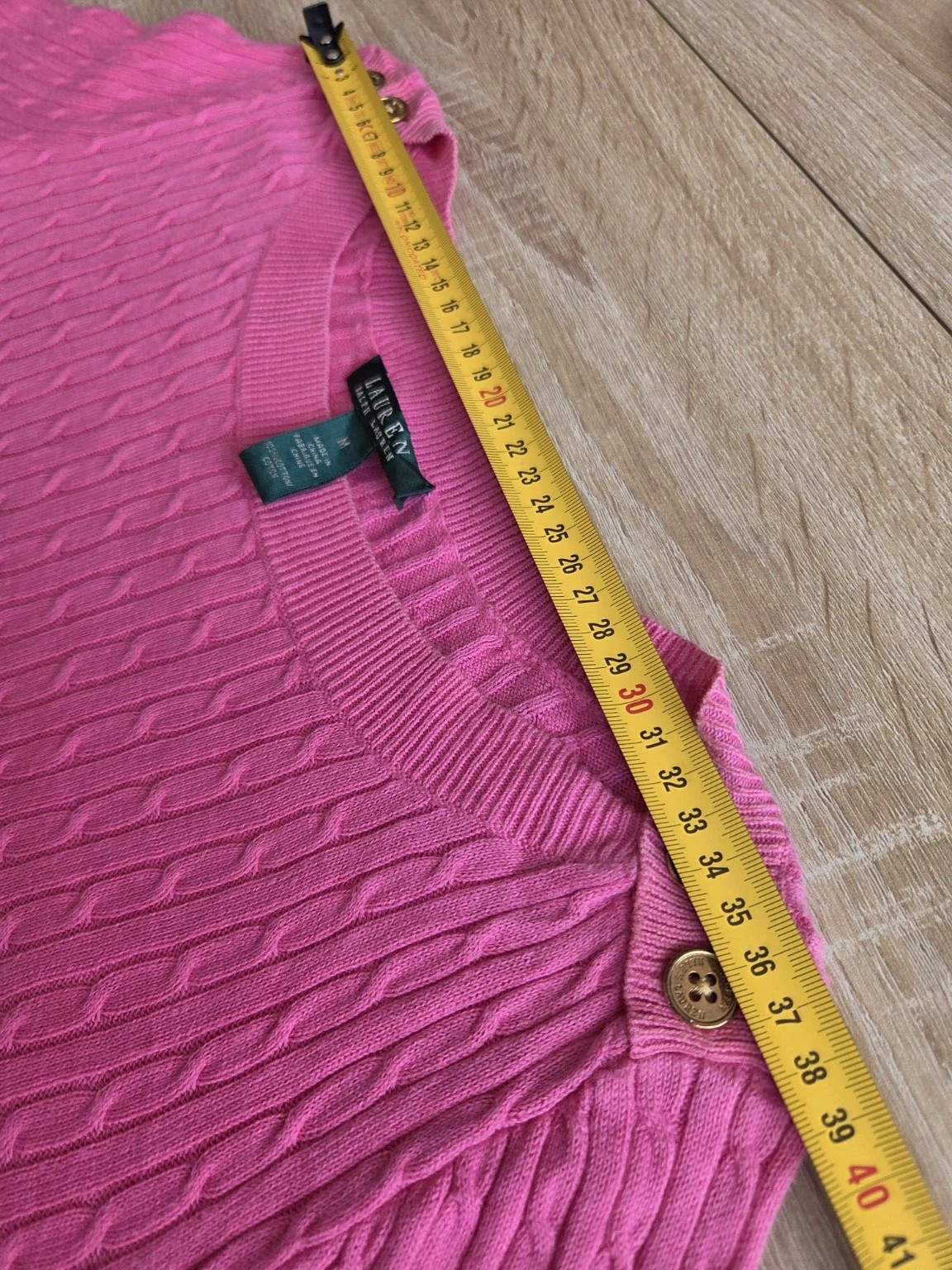 Lauren Ralph Lauren – Pull torsadé rose fuchsia en coton – Taille M – Ralph Lauren – taille M / 38 / 10 5