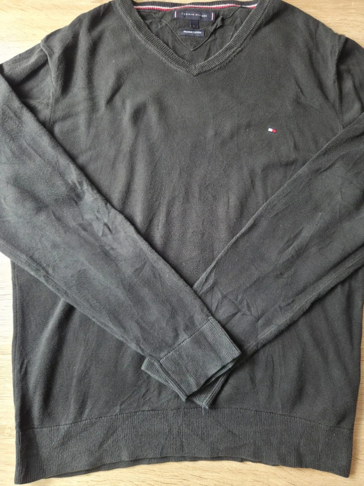 Pull Tommy Hilfiger Premium Cotton Taille L Col V Noir / Gris Foncé – Tommy Hilfiger – taille L 3