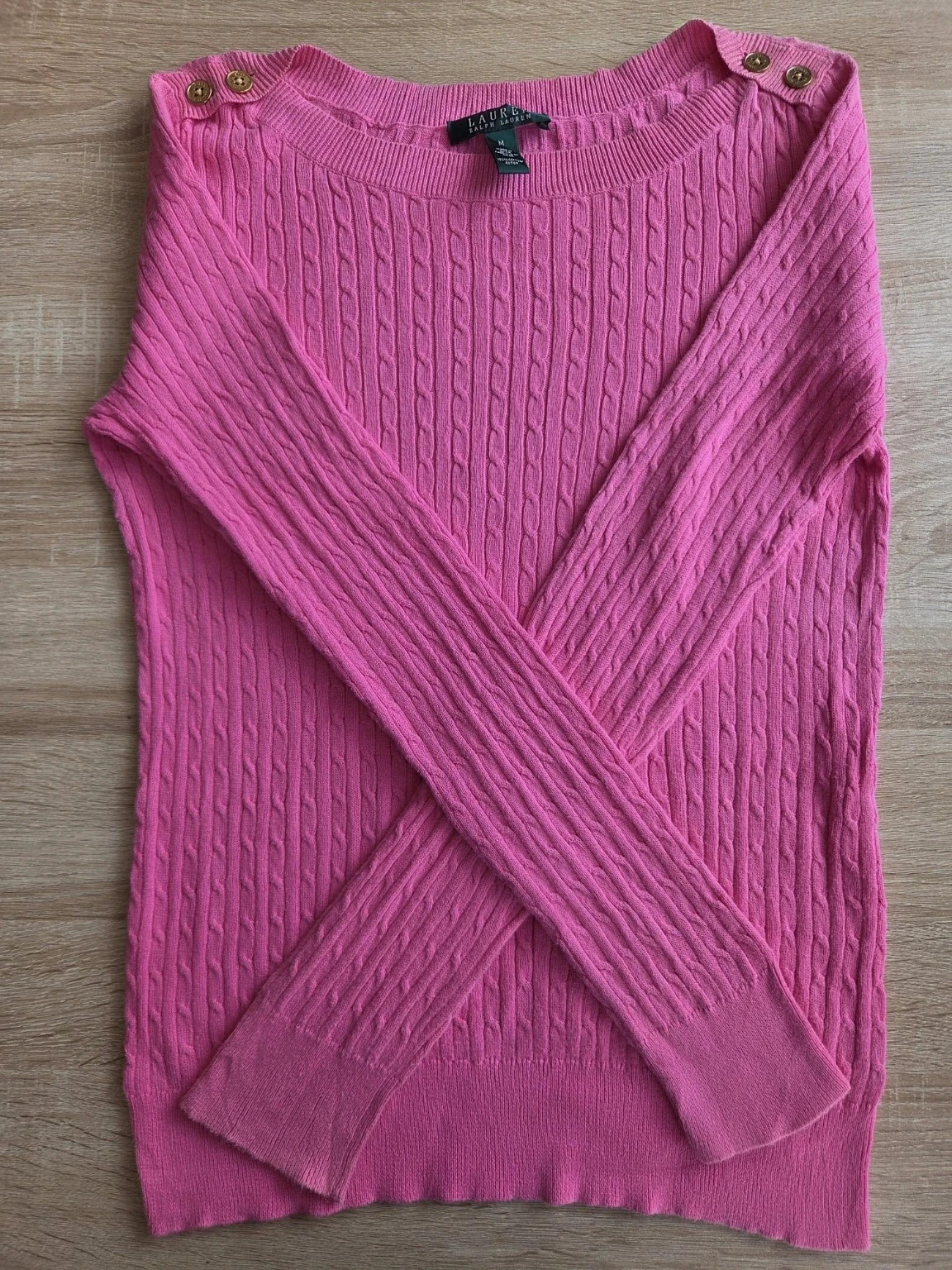 Lauren Ralph Lauren – Pull torsadé rose fuchsia en coton – Taille M