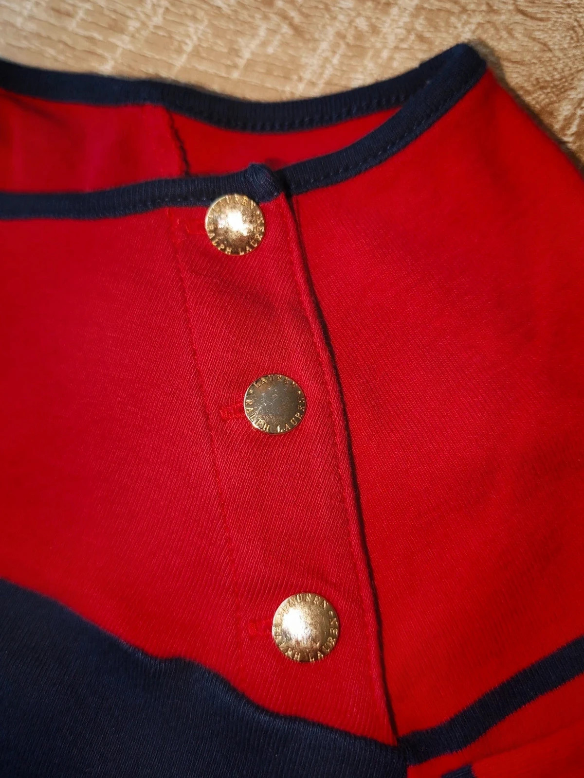 Pull/Tunique manches longues Ralph Lauren Femme M – rouge & bleu marine, boutons dorés – Ralph Lauren – taille M / 38 / 10 2