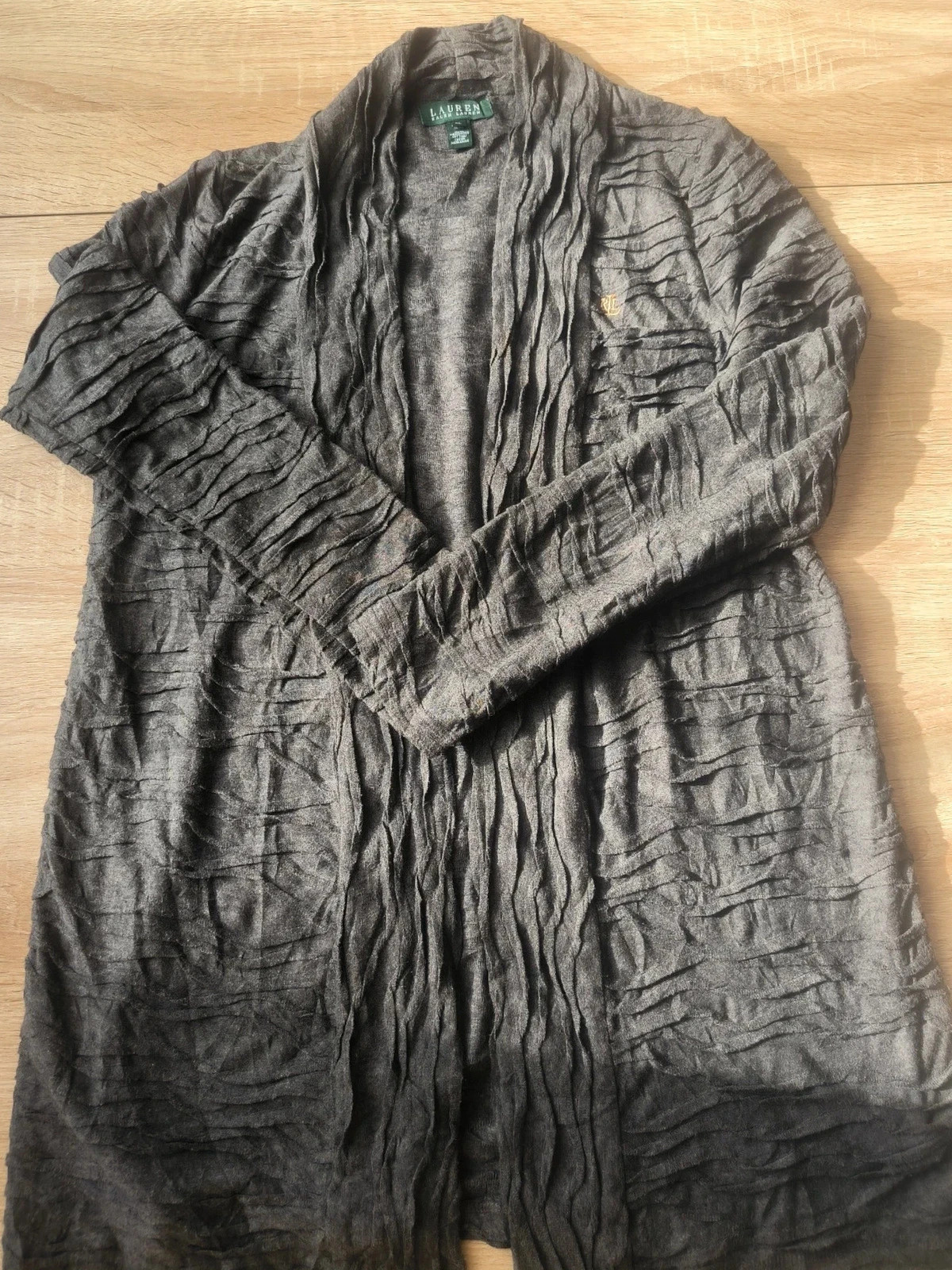 Gilet Cardigan Ouvert Gris Anthracite Texturé Lauren Ralph Lauren XL Coton