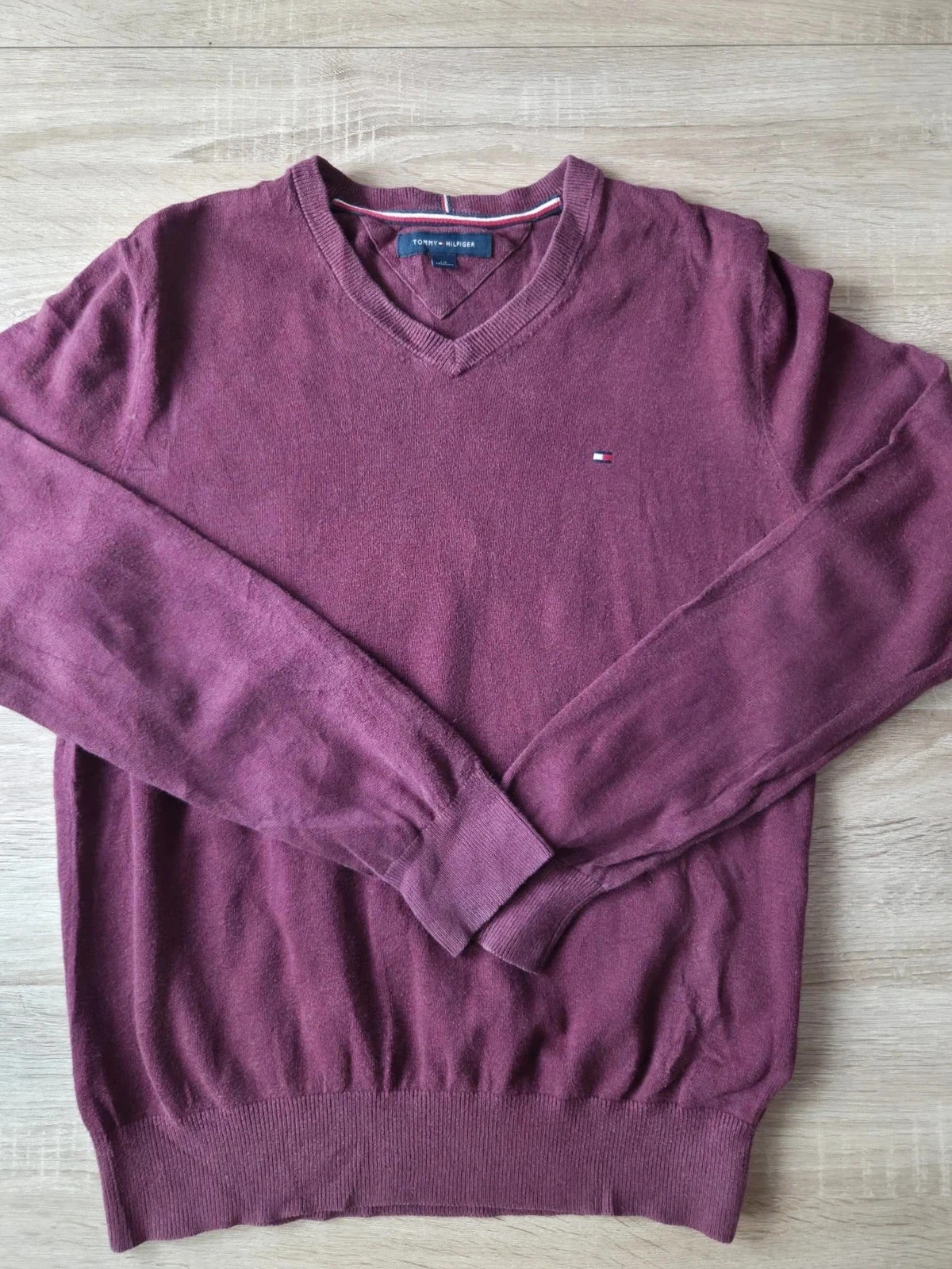 Pull Tommy Hilfiger Bordeaux / Prune Col V S 100% Coton