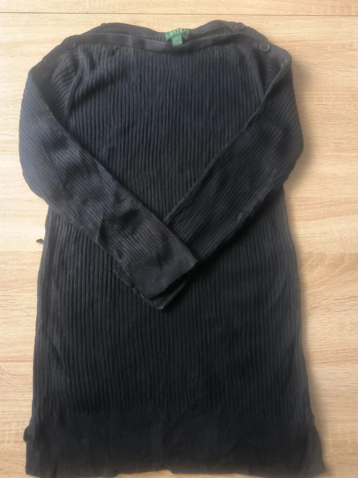Pull Noir Côtelé Col Bateau Lauren Ralph Lauren M Boutons Épaule