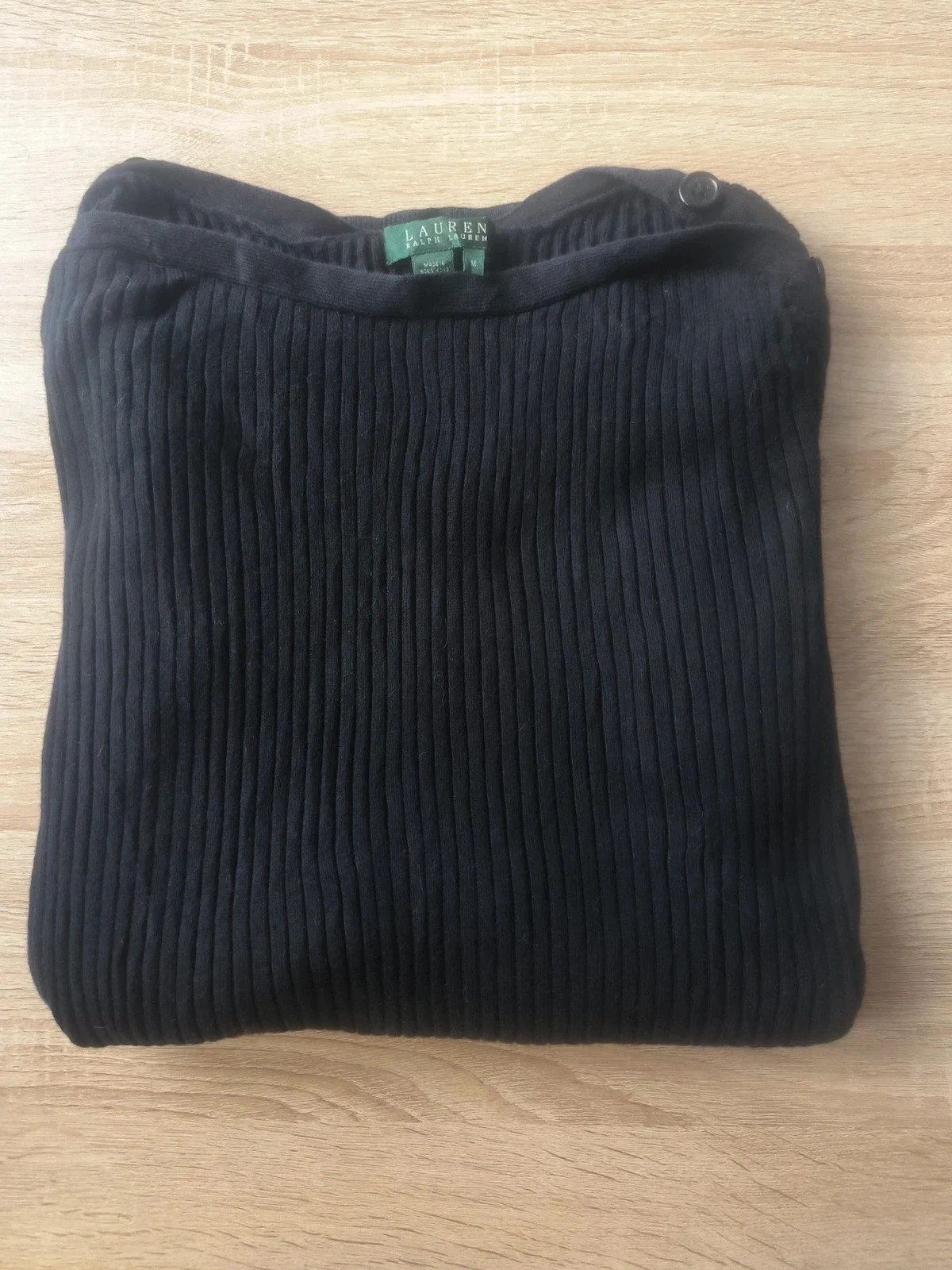 Pull Noir Côtelé Col Bateau Lauren Ralph Lauren M Boutons Épaule – Ralph Lauren – taille M / 38 / 10 3