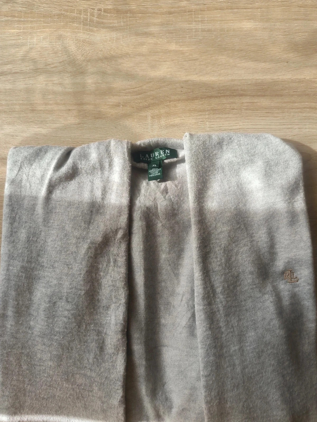 Gilet Cardigan Ouvert Gris Clair Coton Mercerisé Lauren Ralph Lauren XL