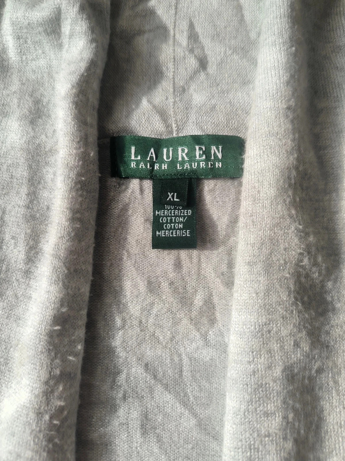 Gilet Cardigan Ouvert Gris Clair Coton Mercerisé Lauren Ralph Lauren XL – Ralph Lauren – taille XL / 42 / 14 4