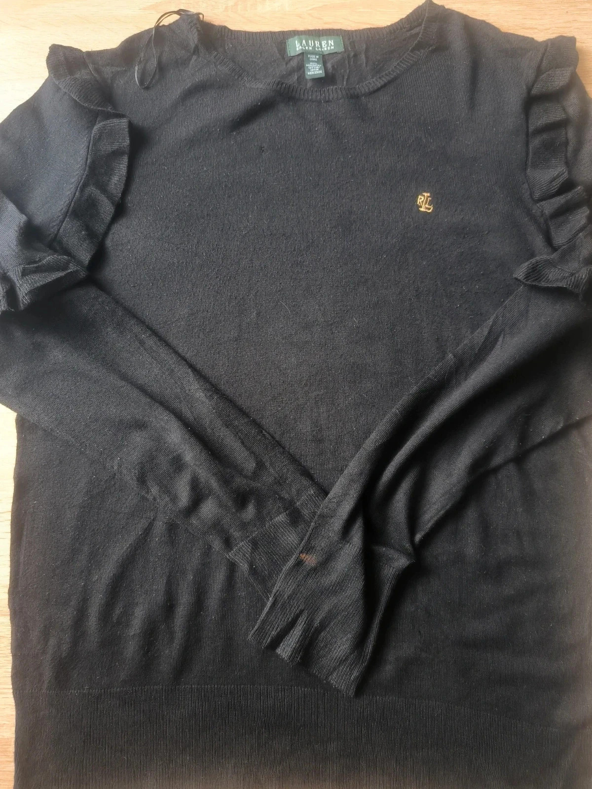 Pull Noir Volants Épaules Logo Brodé Lauren Ralph Lauren M Coton