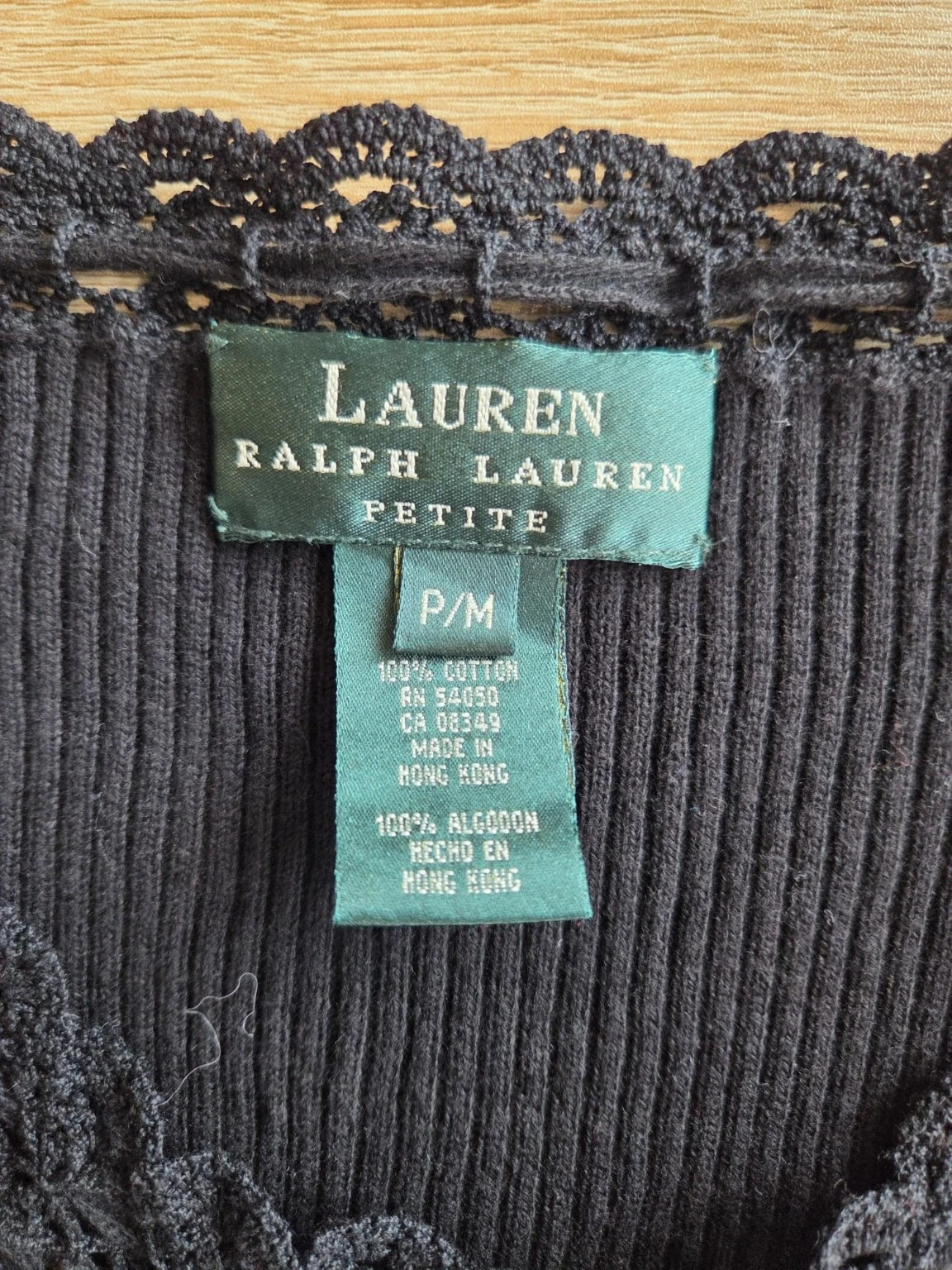Lauren Ralph Lauren Petite – Pull côtelé noir col en dentelle – Taille P/M – Ralph Lauren – taille M / 38 / 10 3