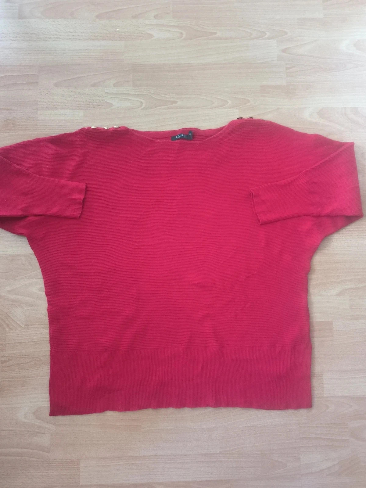 Pull Lauren Ralph Lauren rouge côtelé oversize – Taille 3X – Boutons dorés