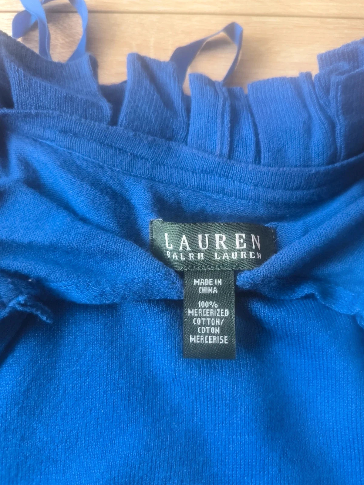 Pull Lauren Ralph Lauren fin Bleu Roi Col Volanté Coton Mercerisé M – Ralph Lauren – taille M / 38 / 10 4