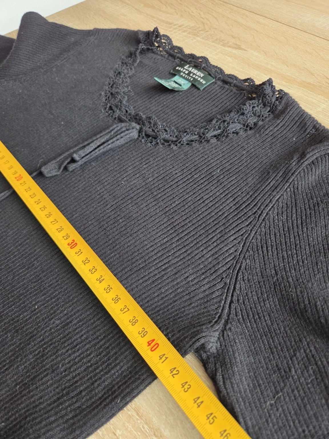 Lauren Ralph Lauren Petite – Pull côtelé noir col en dentelle – Taille P/M – Ralph Lauren – taille M / 38 / 10 5