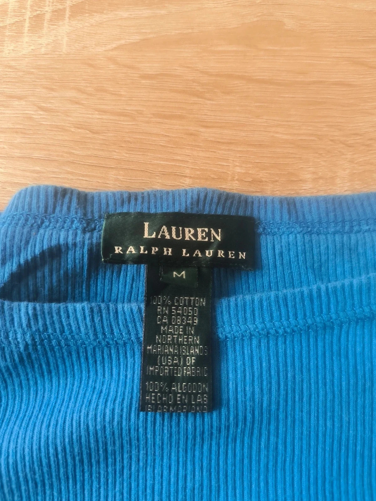 T-shirt Lauren Ralph Lauren Manches Longues Bleu Côtelé Poches Épaule M – Ralph Lauren – taille M / 38 / 10 3
