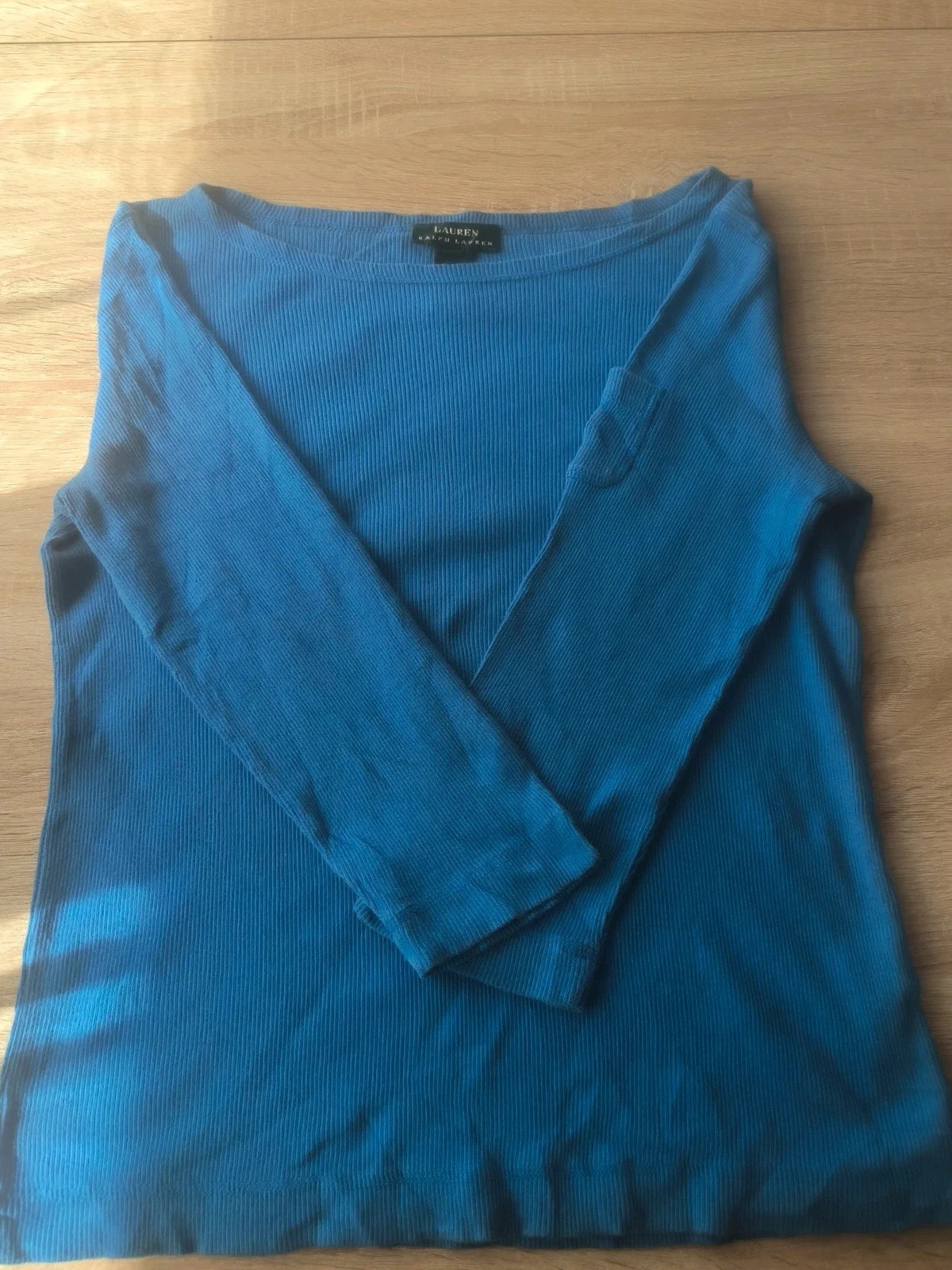 T-shirt Lauren Ralph Lauren Manches Longues Bleu Côtelé Poches Épaule M – Ralph Lauren – taille M / 38 / 10 2
