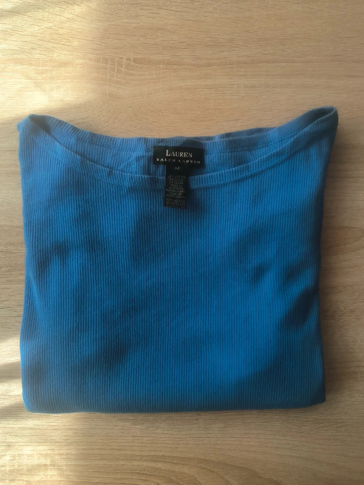 T-shirt Lauren Ralph Lauren Manches Longues Bleu Côtelé Poches Épaule M