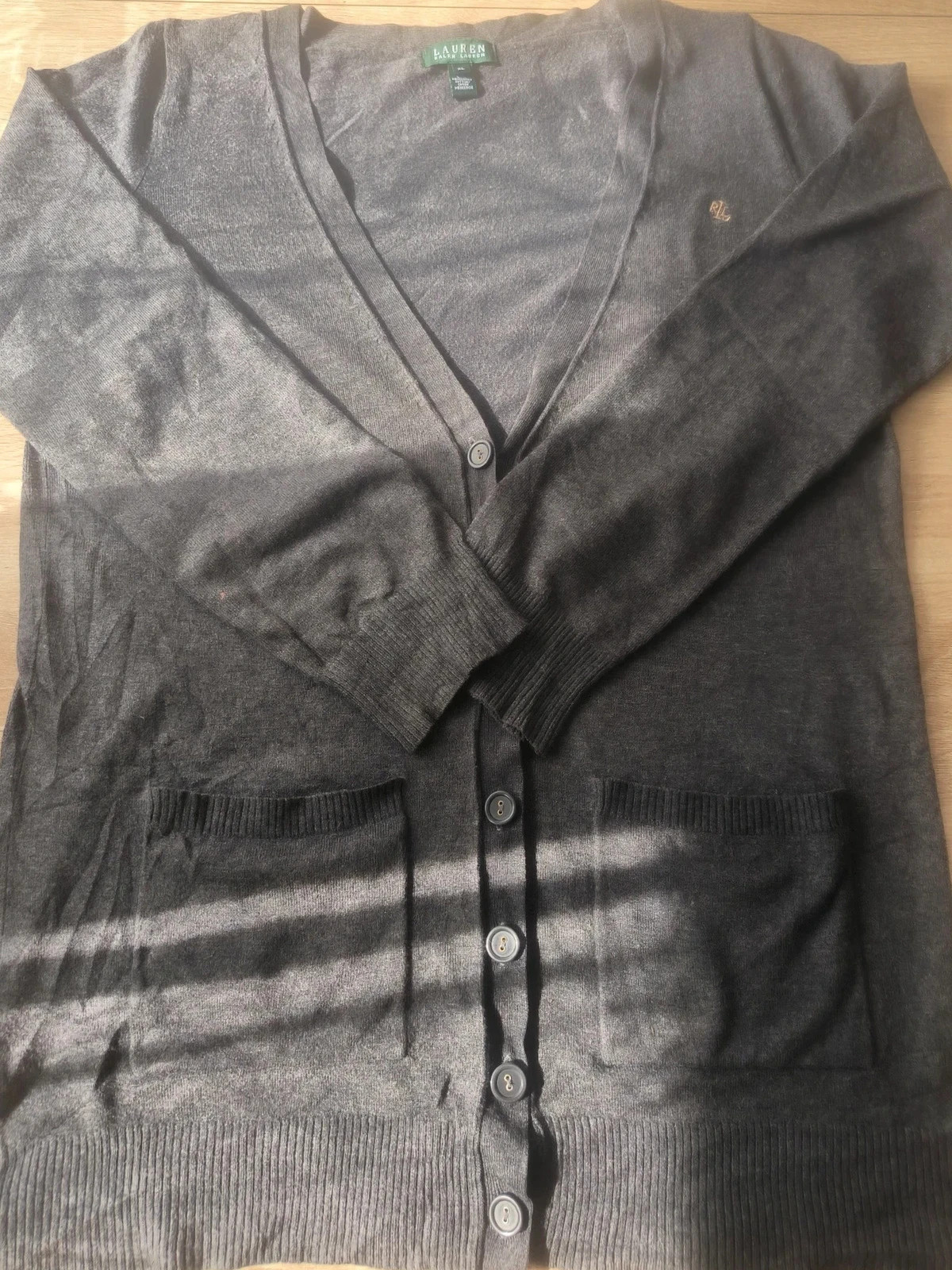 Gilet Cardigan Lauren Ralph Lauren Gris Anthracite XL Coton Mercerisé