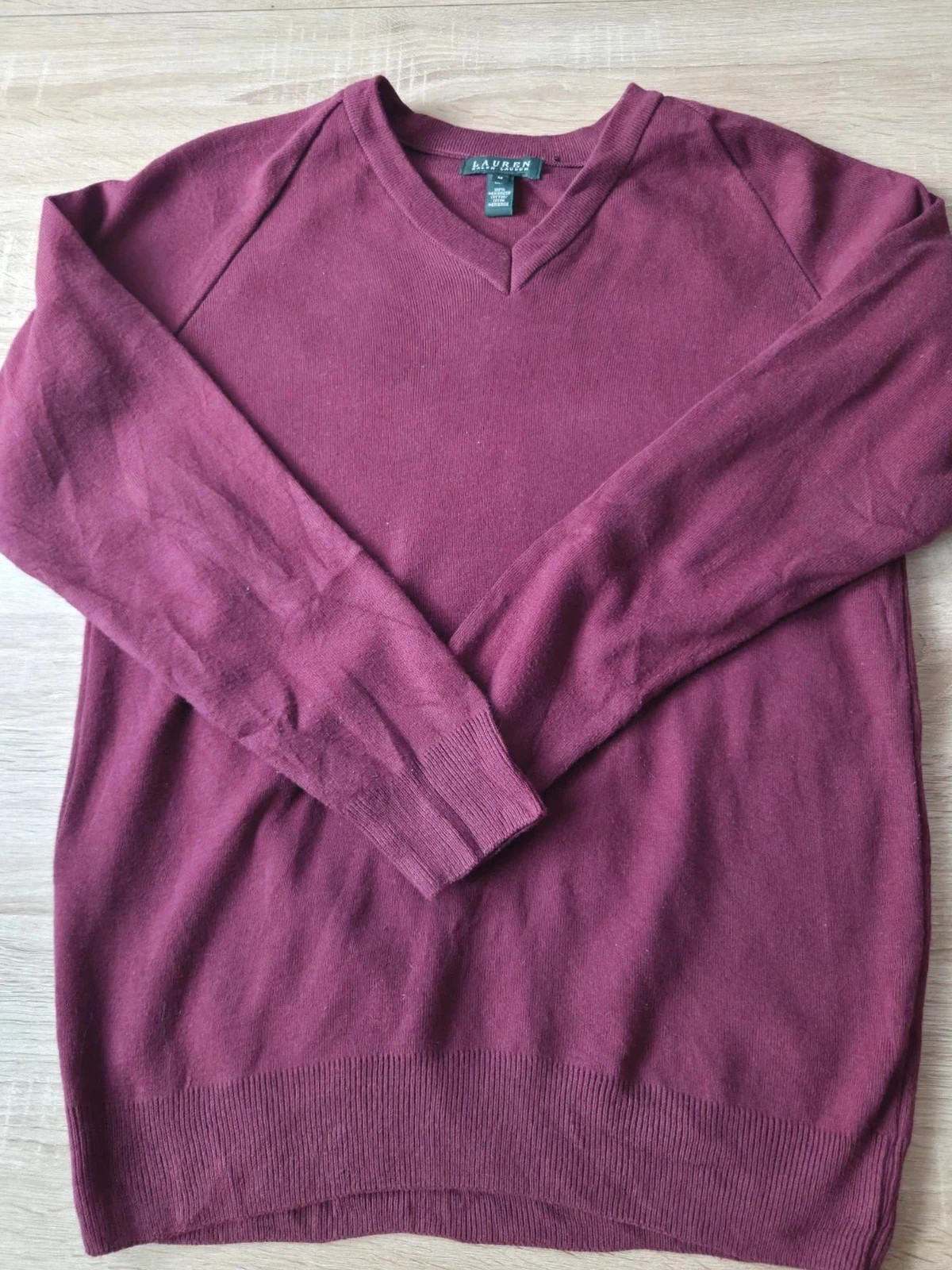 Pull Col V Bordeaux / Prune Lauren Ralph Lauren M 100% Coton Mercérisé