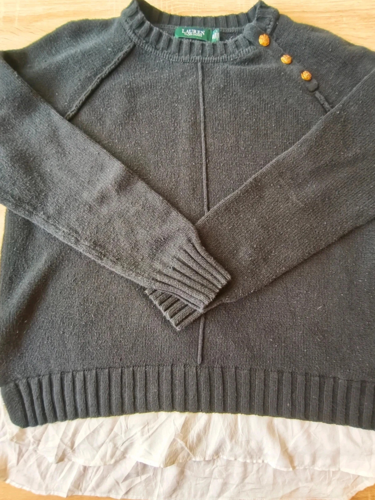 Pull en maille noir Lauren Ralph Lauren avec boutons dorés XL