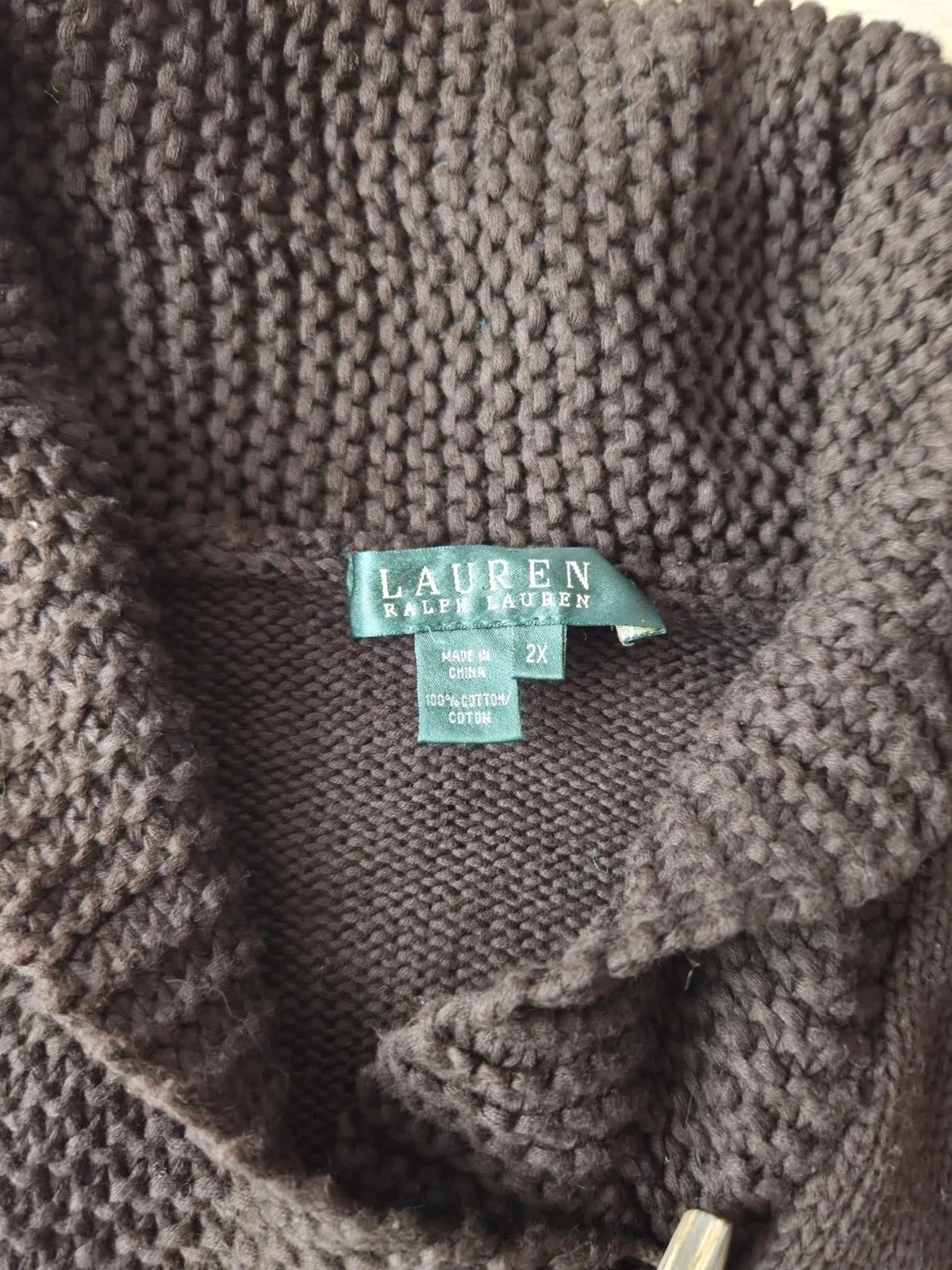 Pull marron chocolat 100% coton col châle Lauren Ralph Lauren 2X – Ralph Lauren – taille XXL / 44 / 16 5