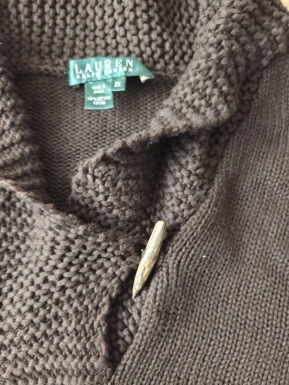 Pull marron chocolat 100% coton col châle Lauren Ralph Lauren 2X – Ralph Lauren – taille XXL / 44 / 16 4