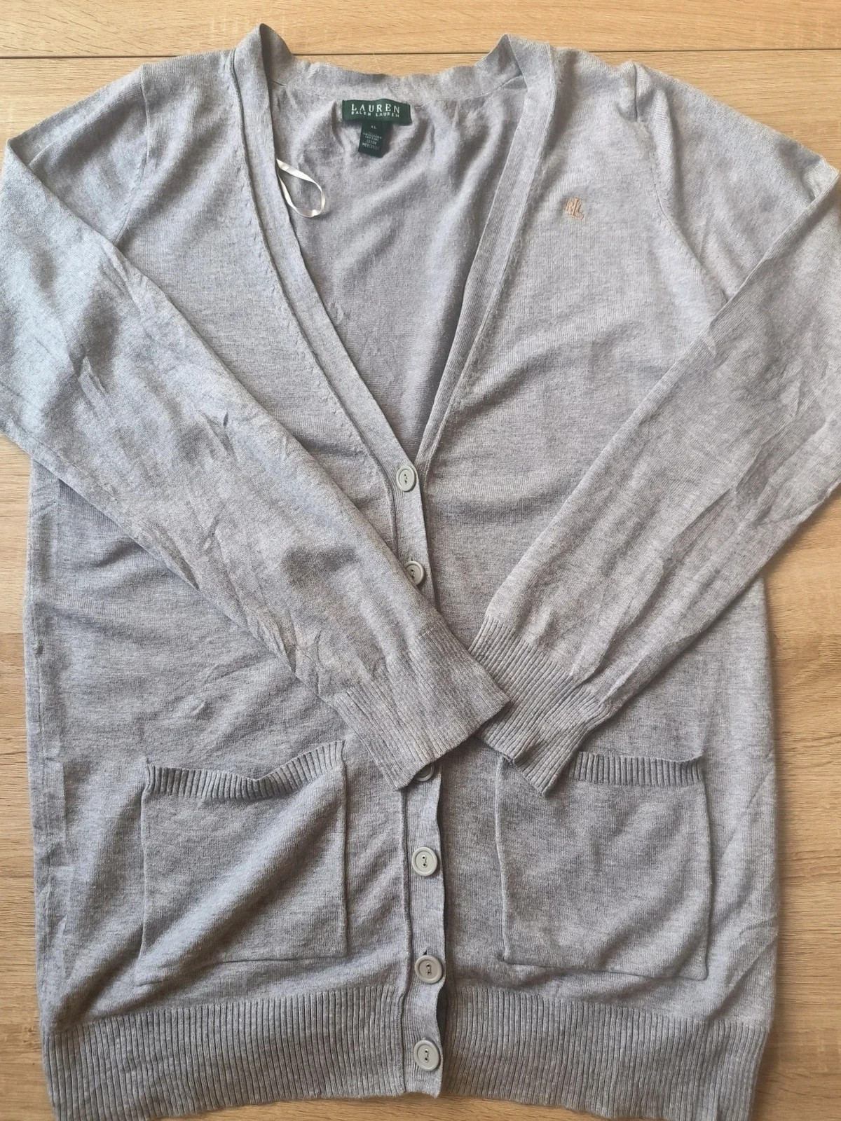 Gilet Cardigan Gris Clair Lauren Ralph Lauren XL Boutonné Coton Mercerisé