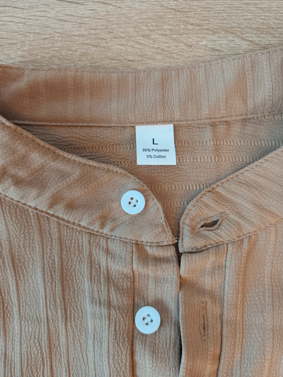 T-shirt col mao texturé beige sable homme taille L oversize – summerwear – taille L 2