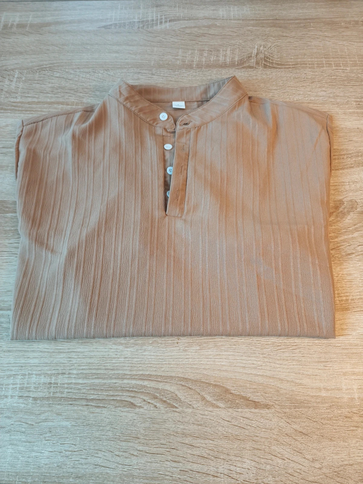 T-shirt col mao texturé beige sable homme taille L oversize – summerwear – taille L 3