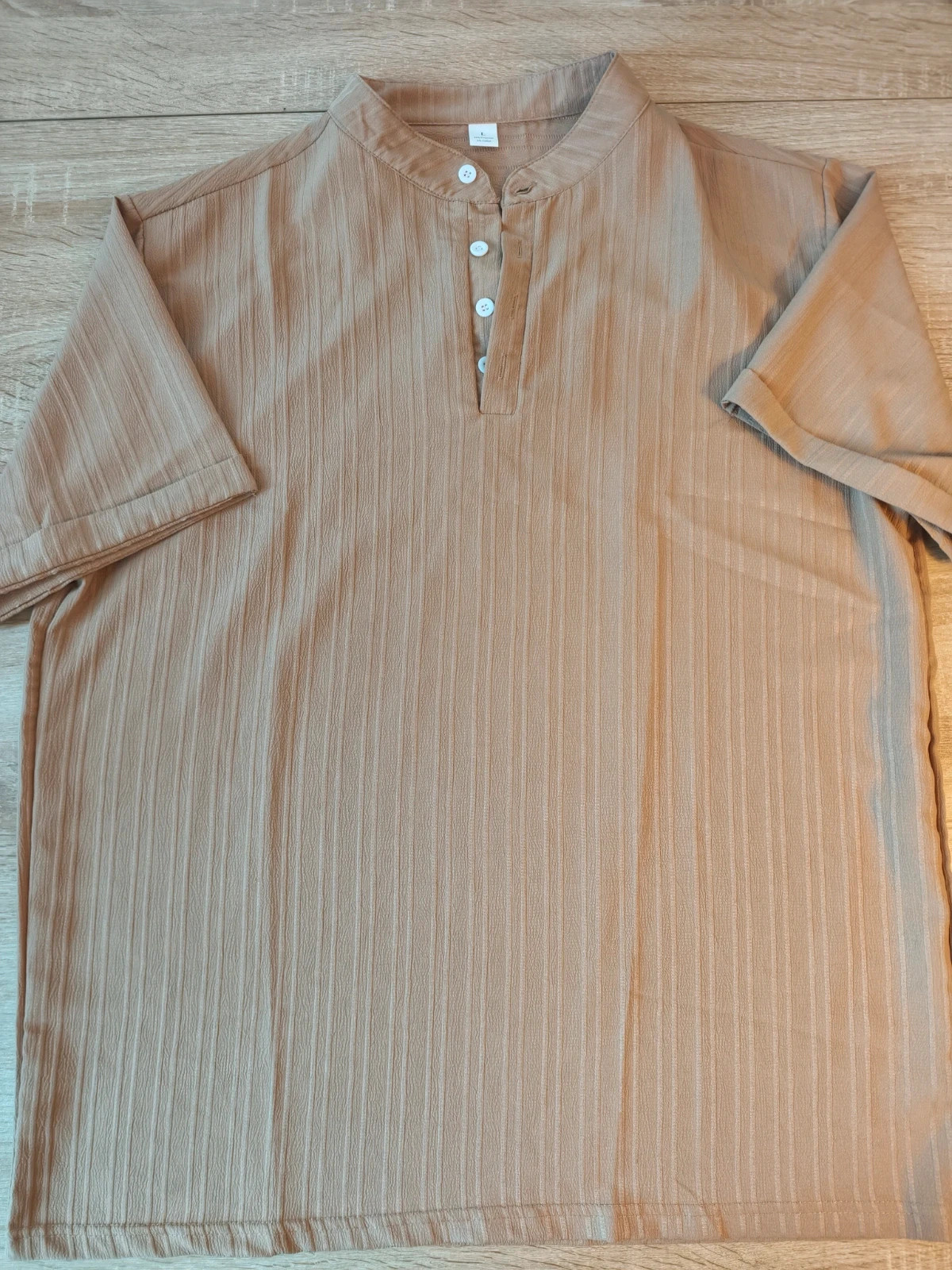 T-shirt col mao texturé beige sable homme taille L oversize