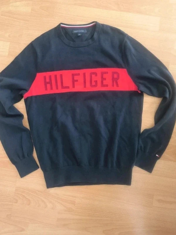 Tommy Hilfiger – Sweat noir à bande rouge logo – Taille S