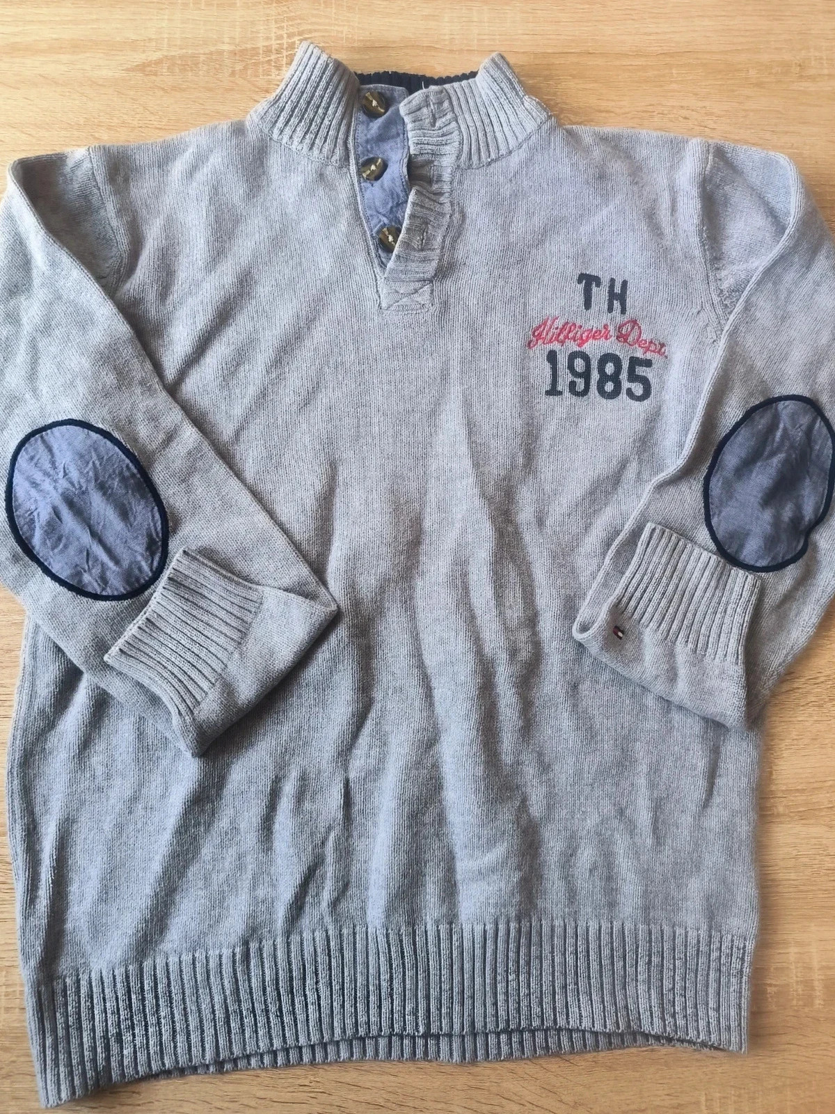 Pull col camionneur gris Tommy Hilfiger avec coudières – Taille XL (Enfant 20 ans / S-XS)